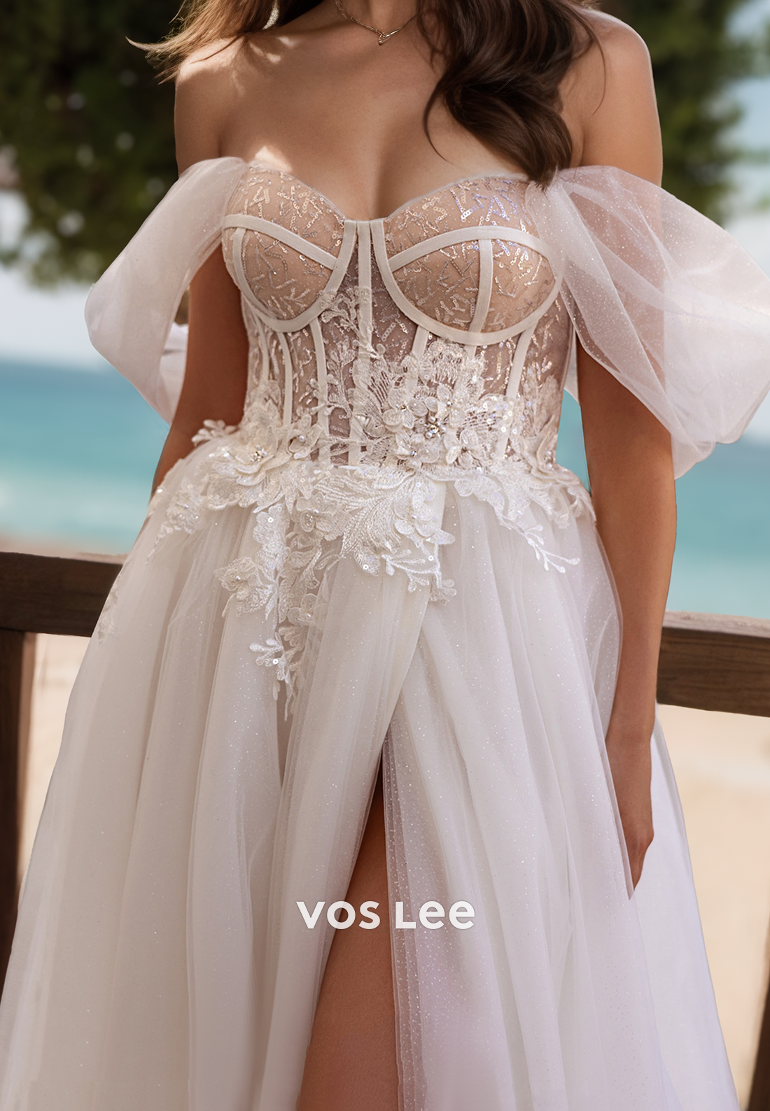 Classic & Timeless Off-Shoulder Sweetheart Sequins Wedding Dresses with Split