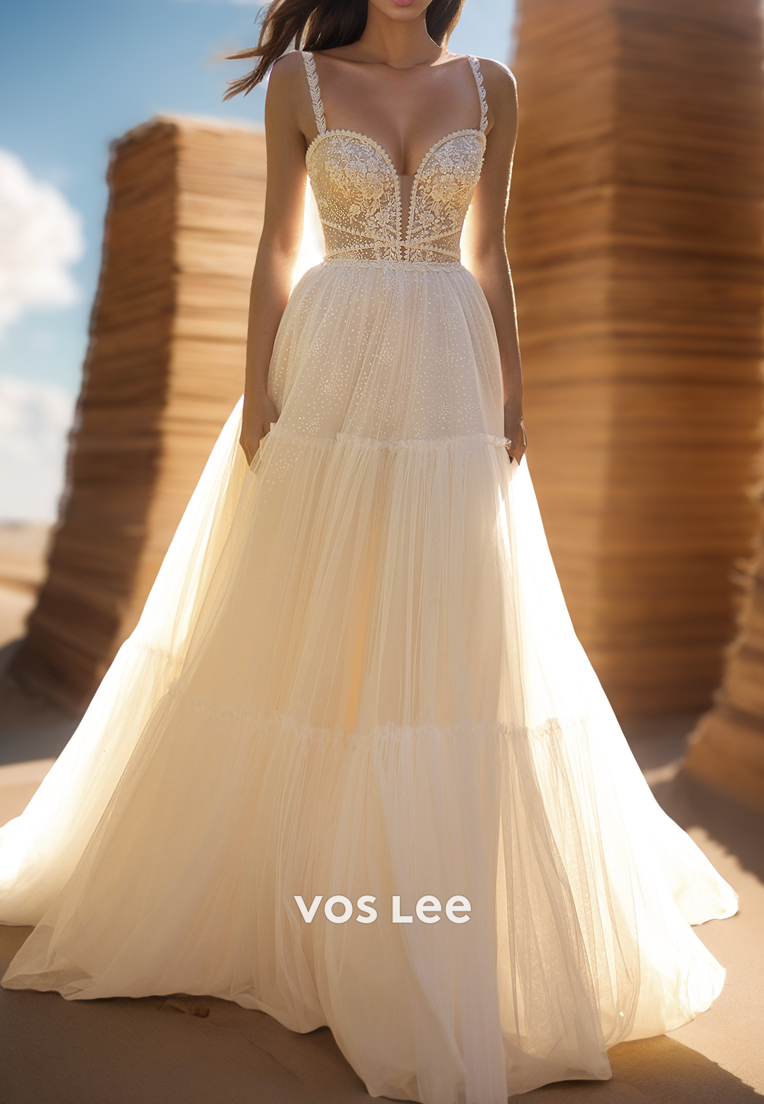 Spaghetti Straps Lace Applique Bowknot Sweetheart Wedding Dresses