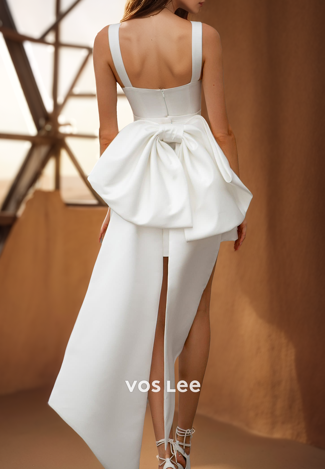 Short & Mini A-Line Bowknot Halter Simple Beach Short Wedding Dresses
