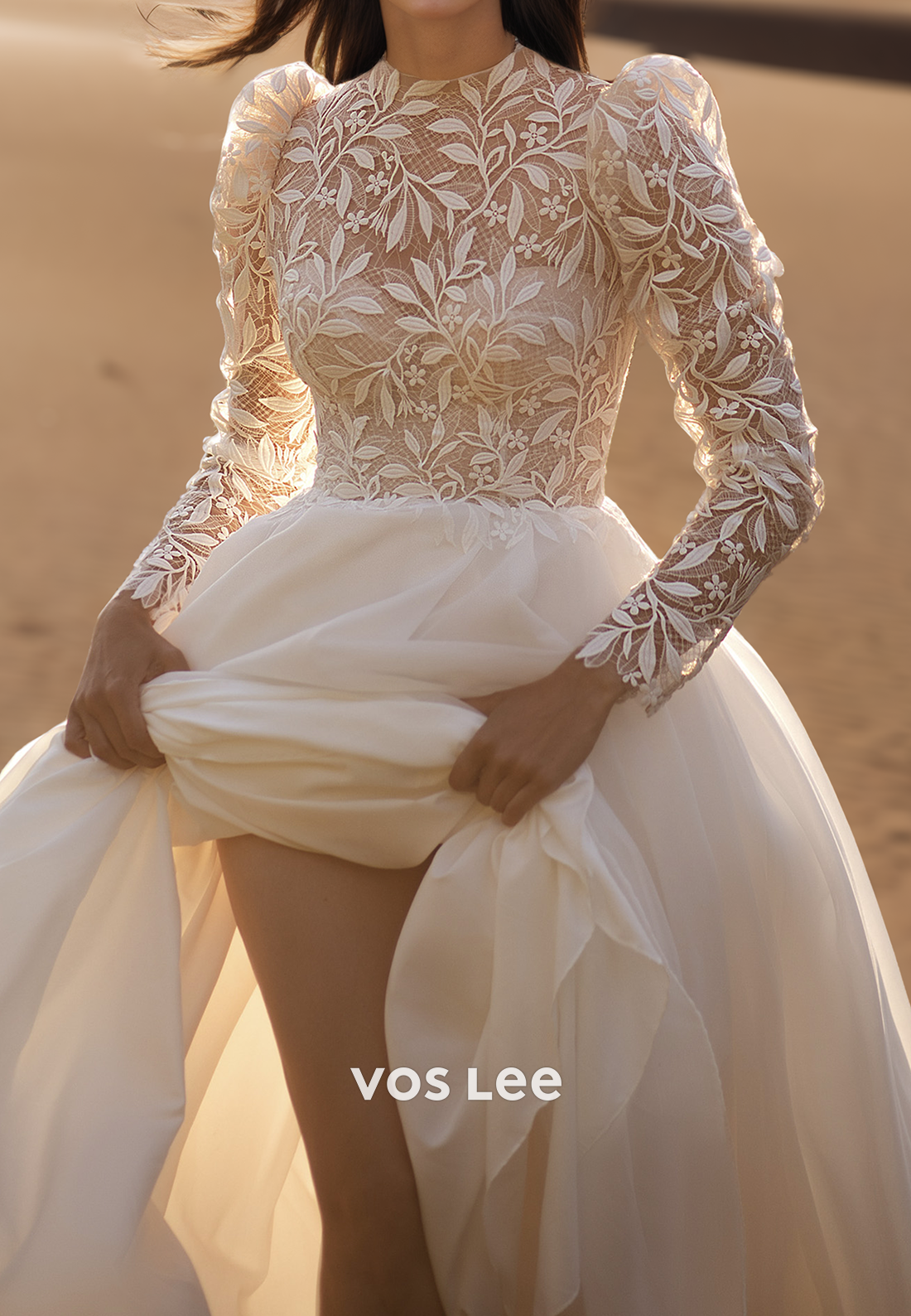 Simple & Casual High Scoop Neck Illusion Cutout Lace Applique Wedding Dresses