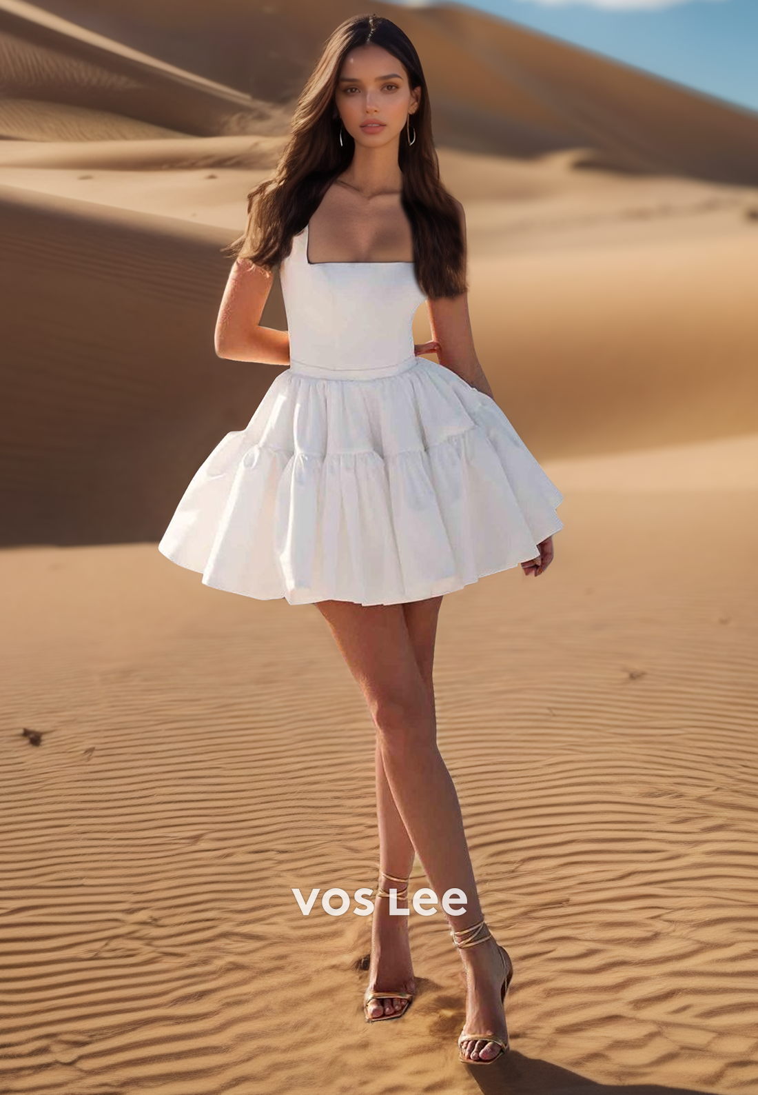 A-Line Above-Knee Square Short Tiered Couture Beach Wedding Dresses