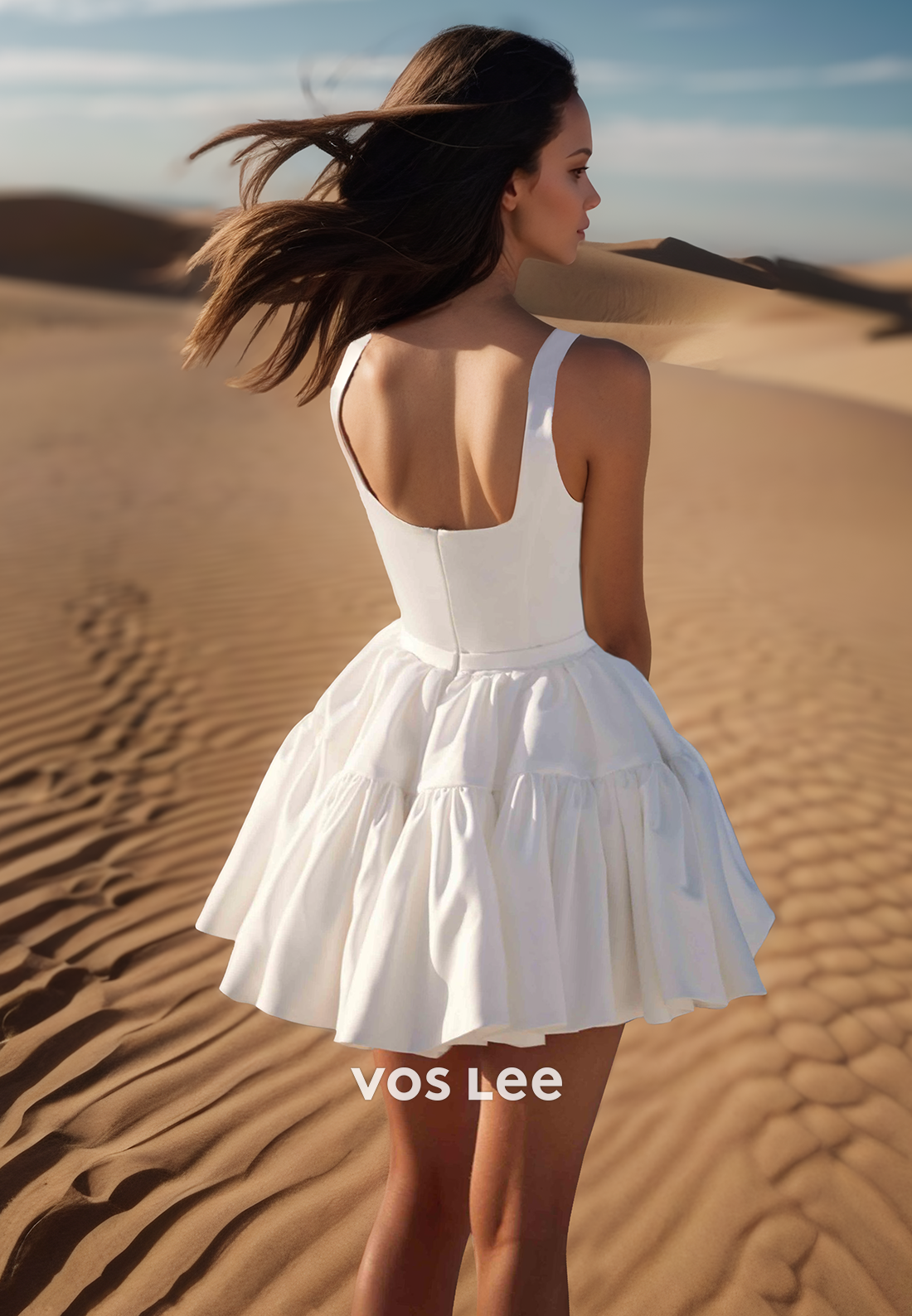 A-Line Above-Knee Square Short Tiered Couture Beach Wedding Dresses
