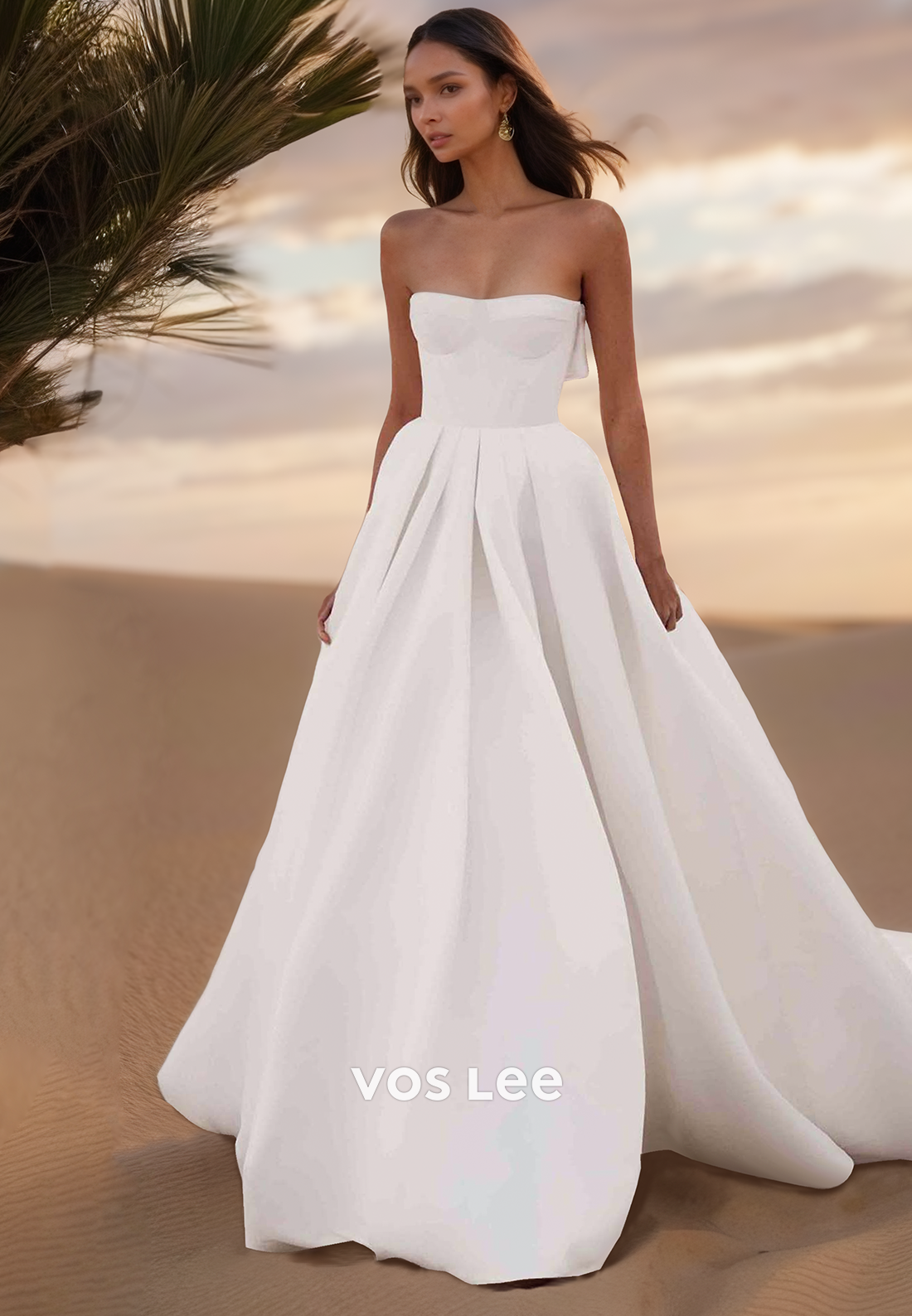 A-Line Bowknot Strapless Maxi Wedding Dresses with Court Train