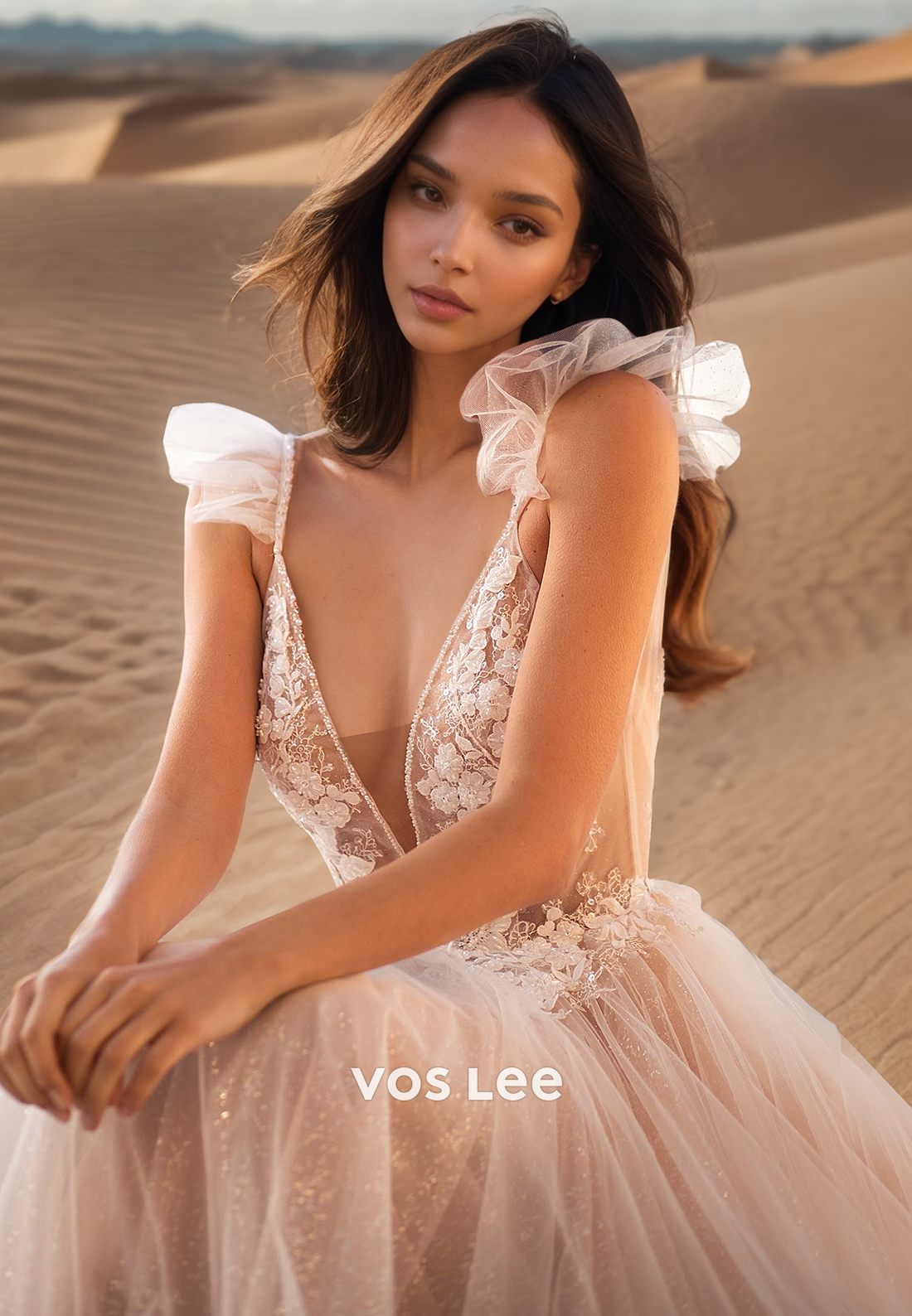 Ornate Low V-Neck Floral Appliqued Wedding Dresses 2025 with Open Back