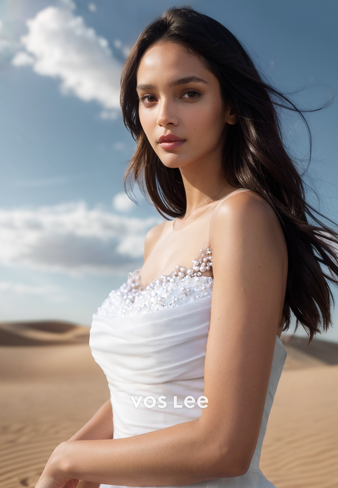 Elegant Sweetheart Rhinestone Pearls Wedding Dresses with Court Train
