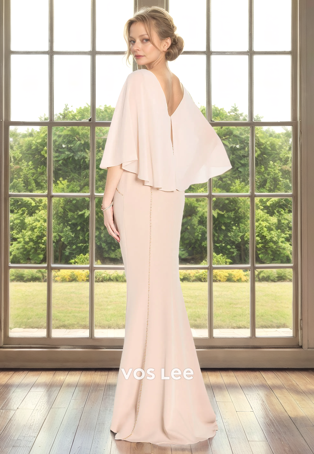 Trumpet/Mermaid Bateau Bat Sleeves Floor-Length Chiffon Mother of the Bride Dress/Cocktail Dress