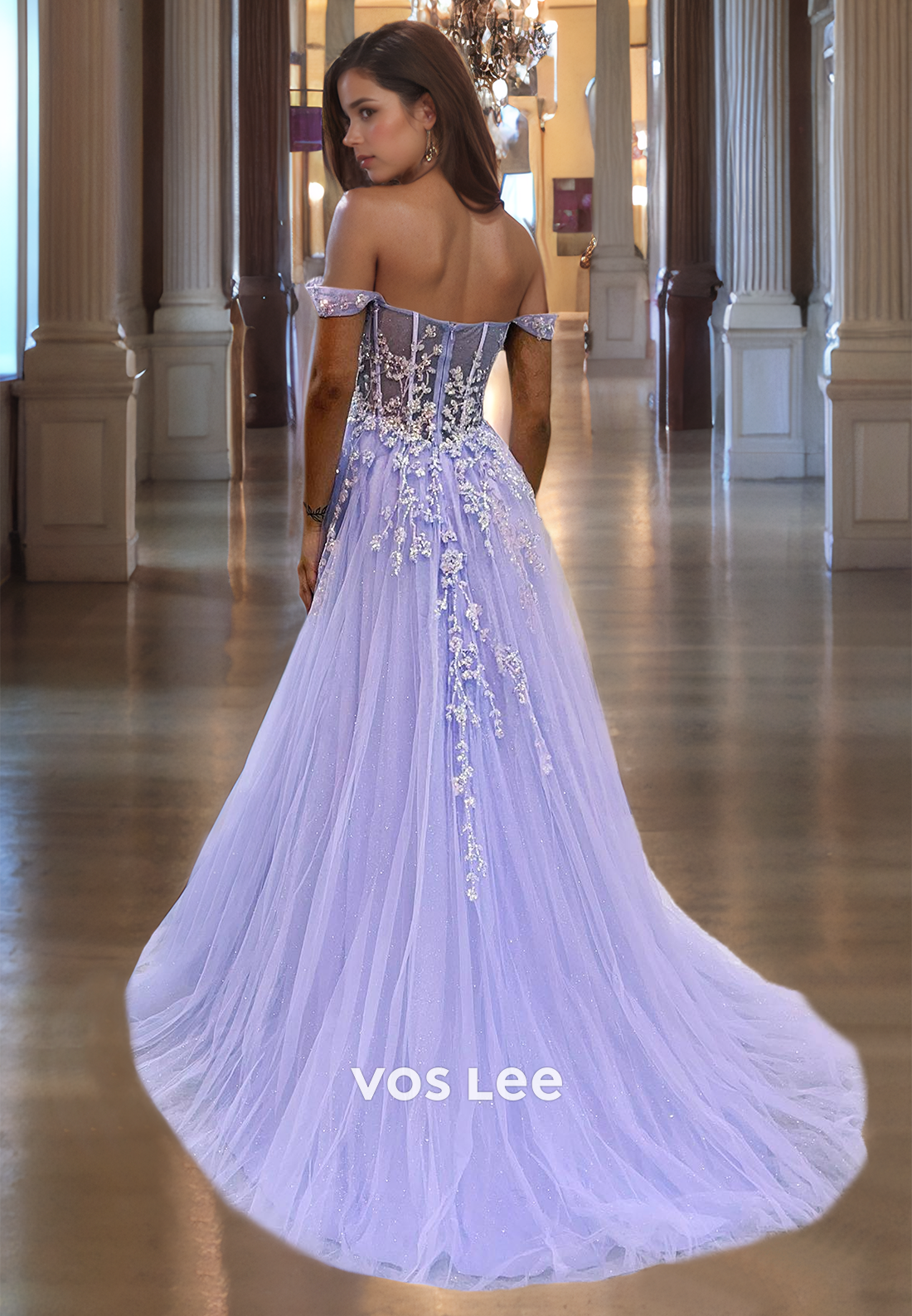 Sparkly Sweetheart Tulle Prom Gown Zipper Back Off Shoulder Royal Blue Party Dress with Slit
