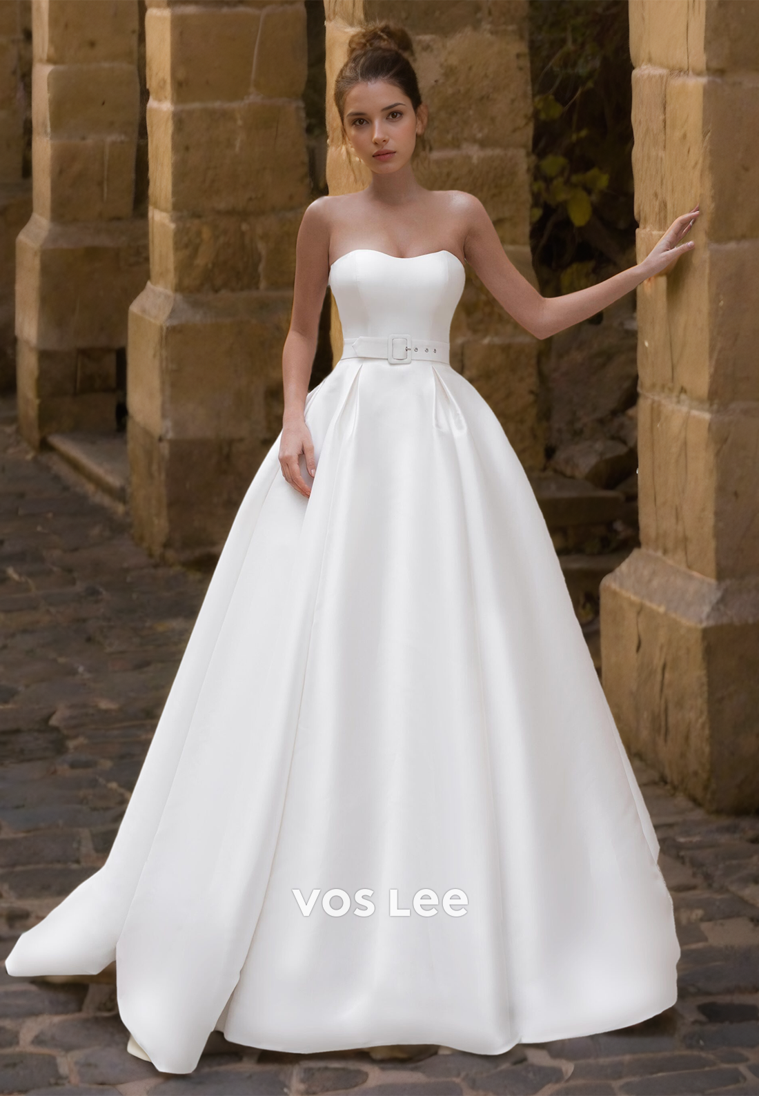 Elegant Strapless A-Line Long Sleeves Lace Appliques Ruched Wedding Dress Elegant Strapless A-Line Long Sleeves Lace Appliques Ruched Wedding Dress