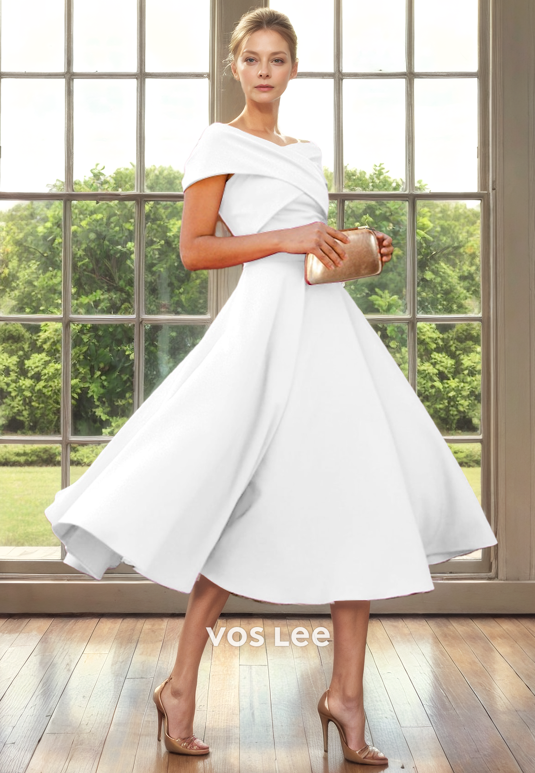 Simple A-Line Off Shoulder Sleeveless Back Zipper Long Satin Mother of the Bride Dress