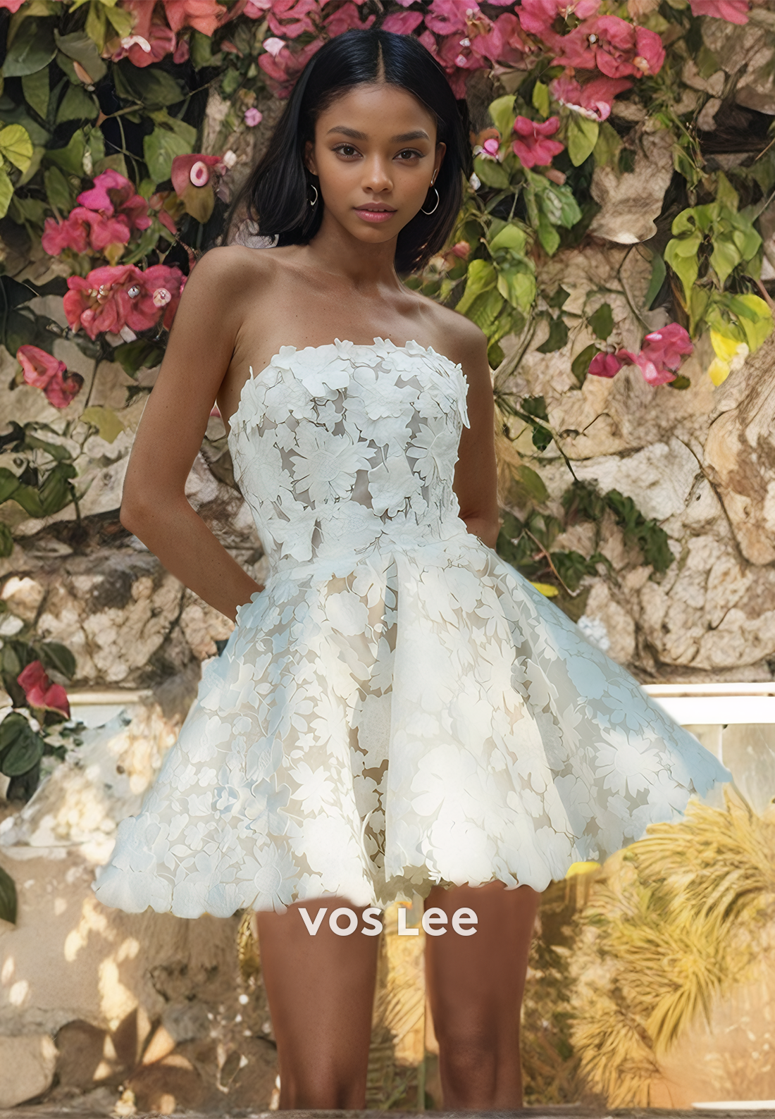 A-Line Lace Strapless Mini Wedding Dress Sleeveless Cute Bridal Evening Dresses A-Line Lace Strapless Mini Wedding Dress Sleeveless Cute Bridal Evening Dresses