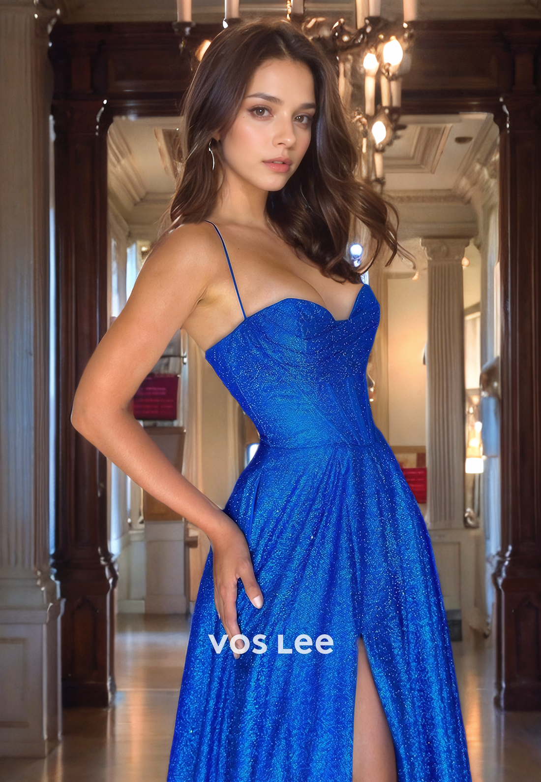 Fuchsia A-Line Sequined Corset Back Prom Dress with High Slit Sweetheart Glitter Elegant Formal Evening Dresses