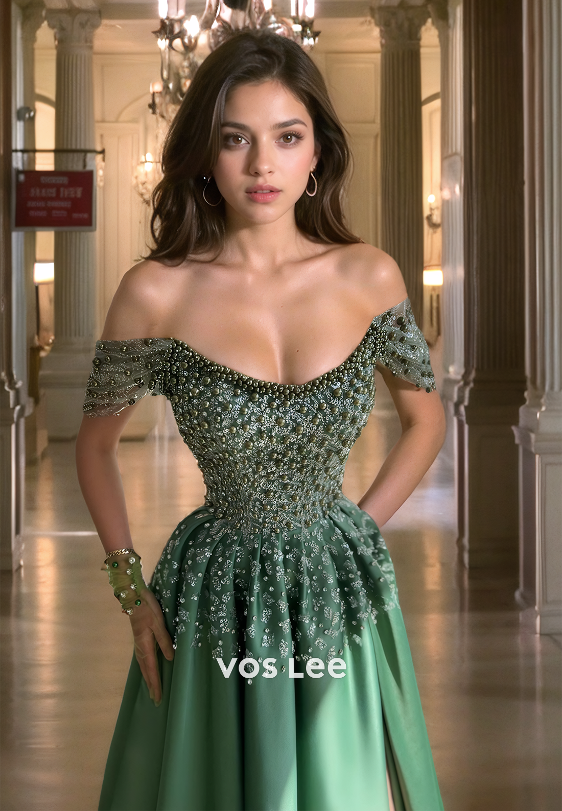 A-Line Off-Shoulder Ruched Embellished Sparkly Prom Party Dress