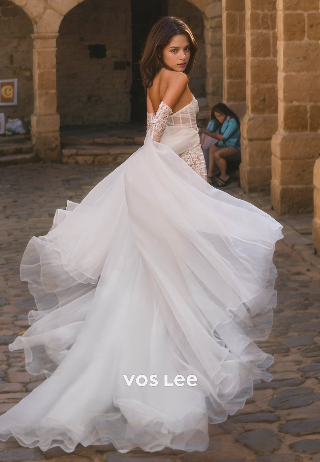 A-Line Sweetheart Tulle Detached Train Formal Wedding Dress with Lace Gloves