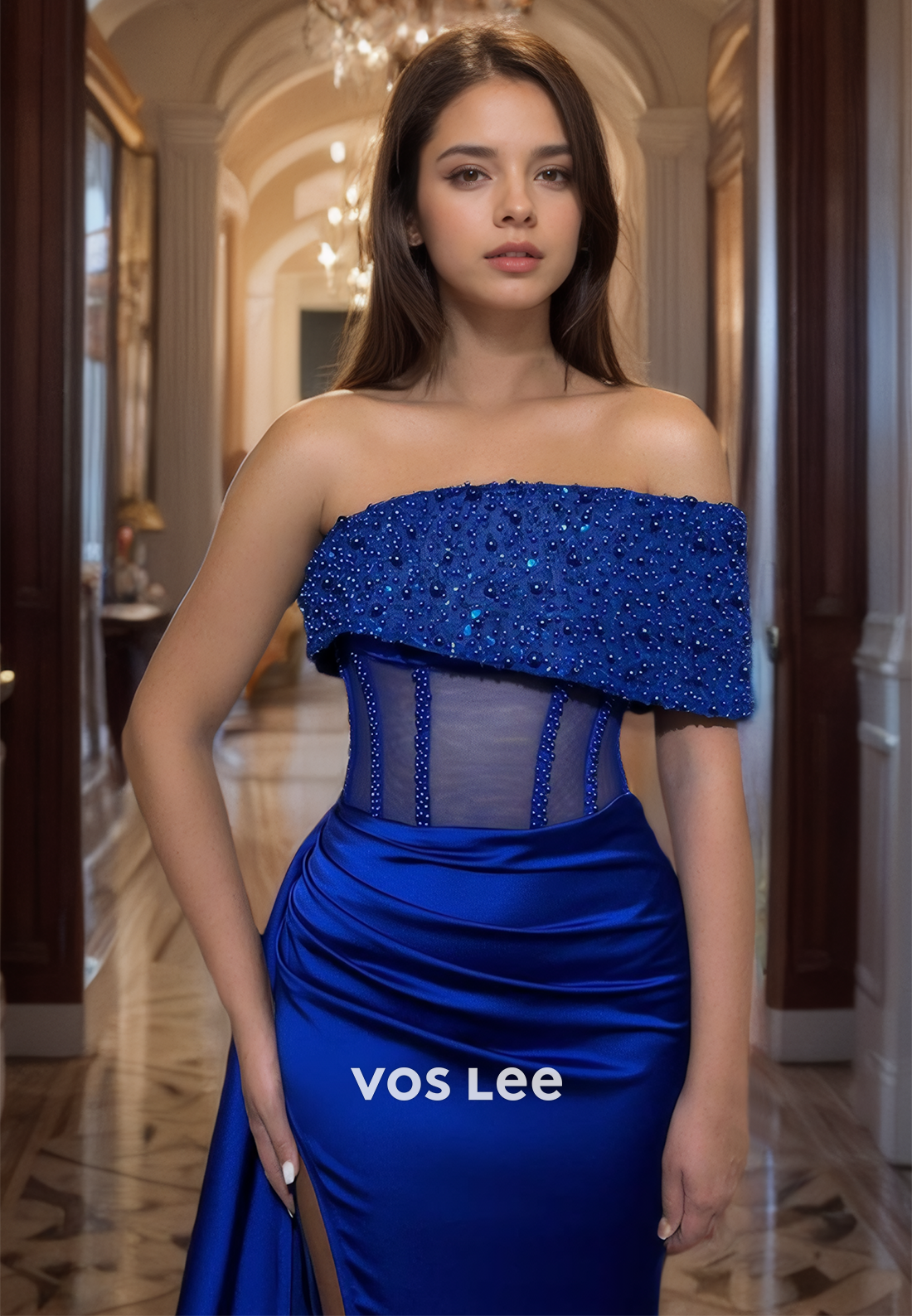 Royal Blue Gorgeous Off-Shoulder Quinceanera Dress Beads Mermaid Women Prom Gown