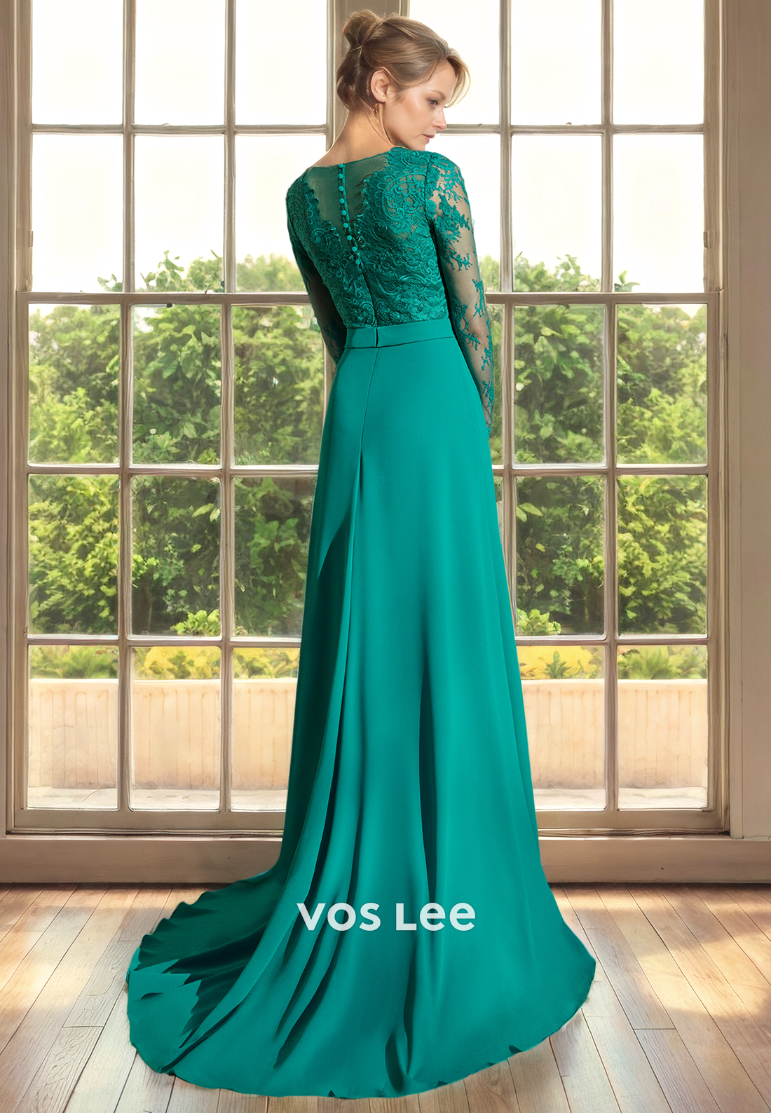 Sheath V Neck Long Sleeves Lace Appliques Belt Back Zipper Satin Mother of the Bride Dress