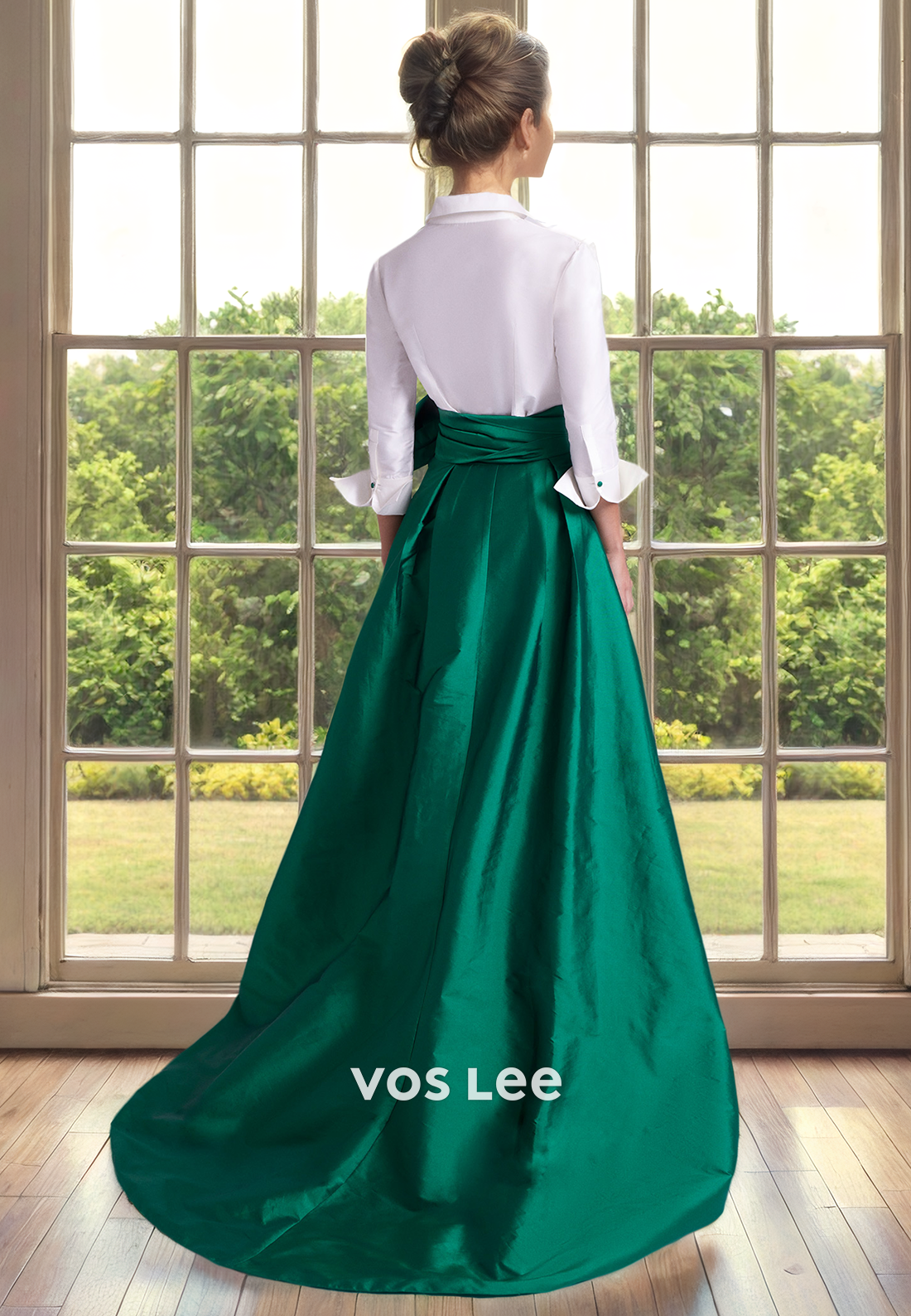 Unique A-Line Long Sleeves Bow Side Split Sweep Train Ruched Mother of the Formal Dress