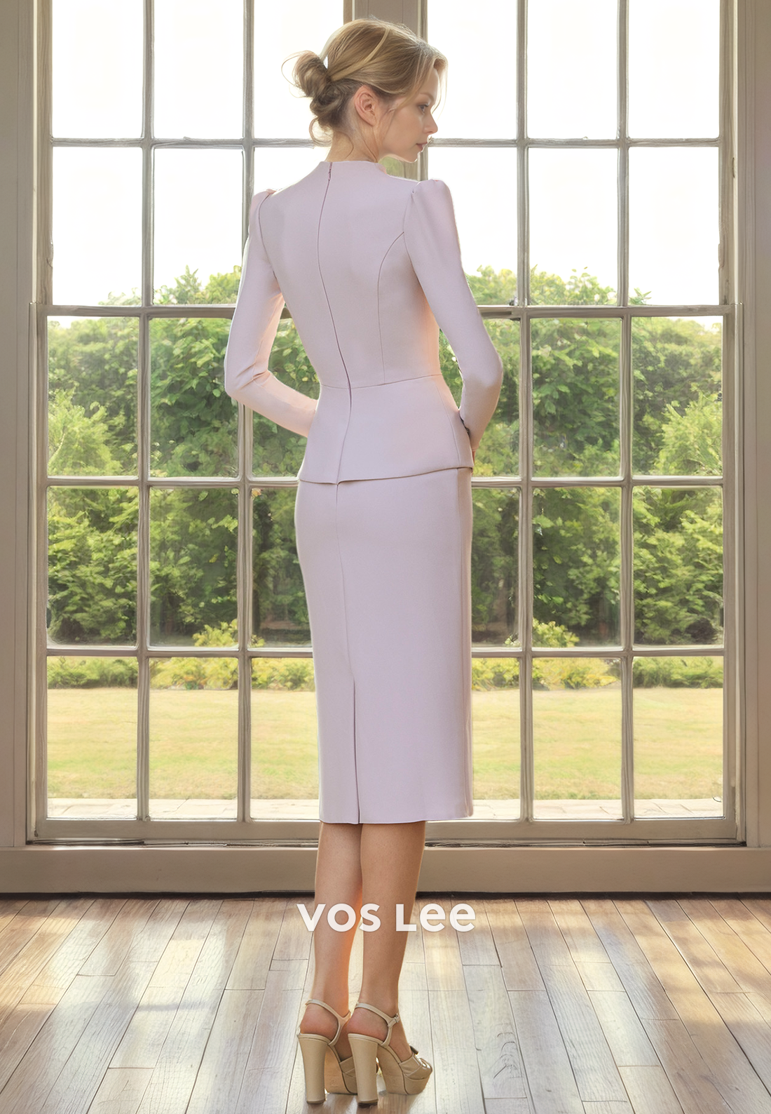 Elegant V Neck Long Sleeves Sheath Knee Length Mother of the Bride Dress