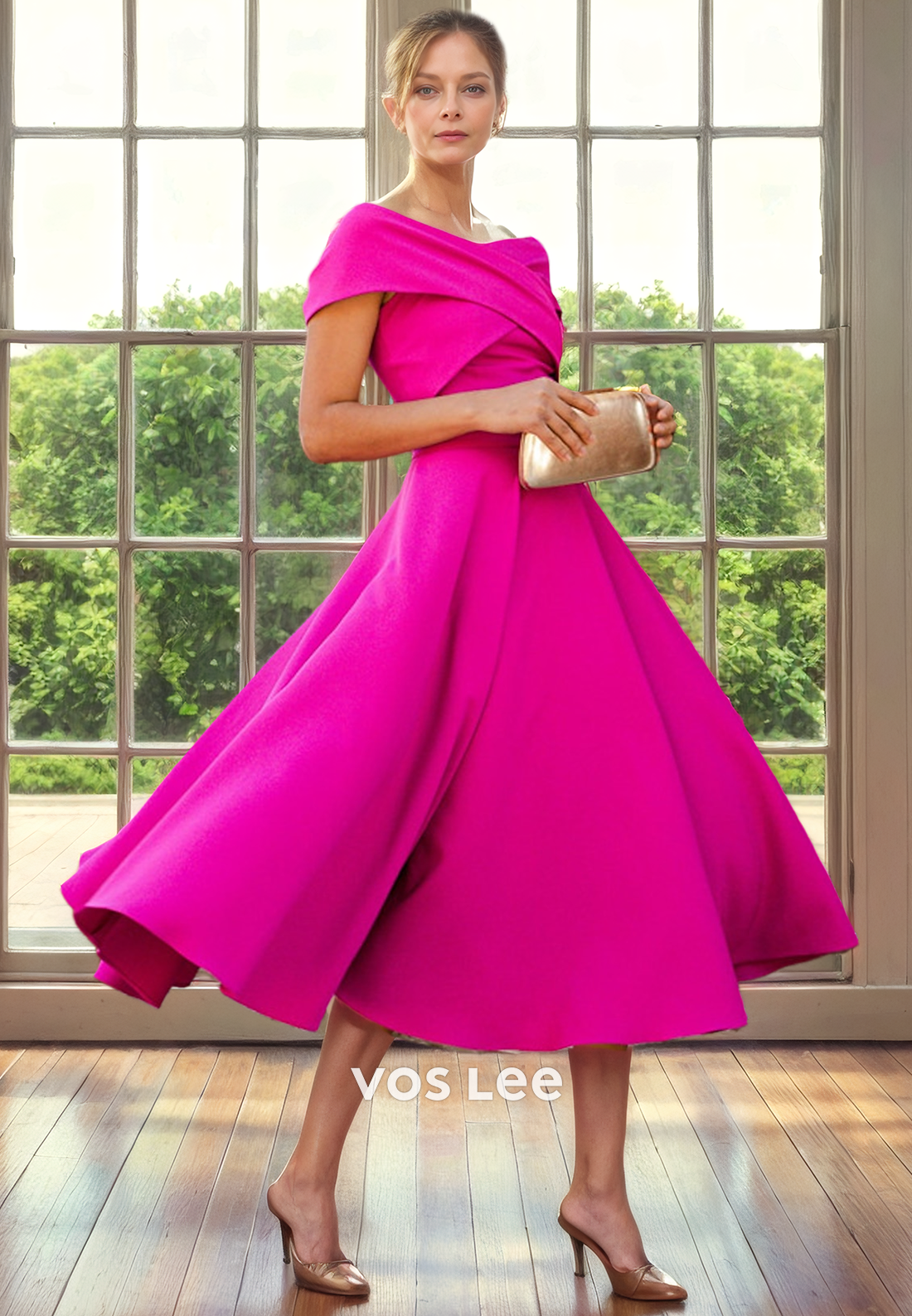 Simple A-Line Off Shoulder Sleeveless Back Zipper Long Satin Mother of the Bride Dress