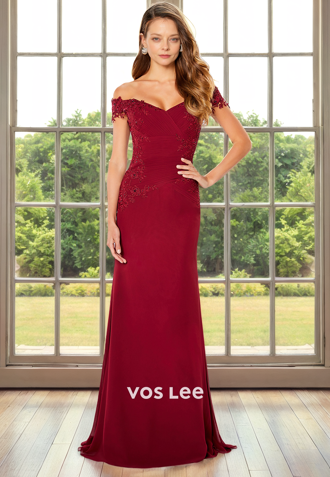 Trumpet/Mermaid V-Neck Off Shoulder Sweep Train Satin Mother of the Bride Dress/Cocktail Dress