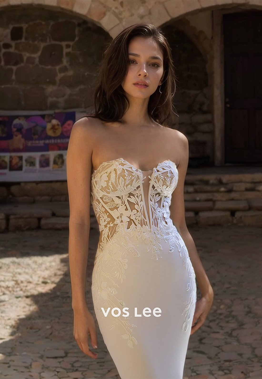 Graceful Off Shoulder Sleeveless Lace Appliques Court Train Ruched Satin Wedding Dress