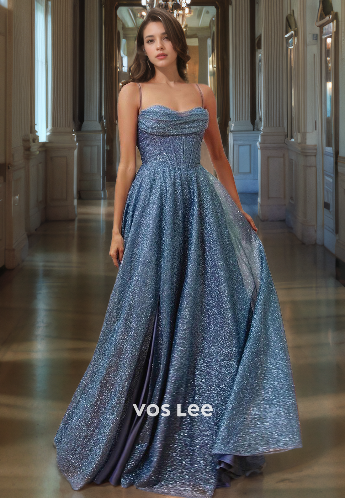 Fuchsia A-Line Sequined Corset Back Prom Dress with High Slit Sweetheart Glitter Elegant Formal Evening Dresses