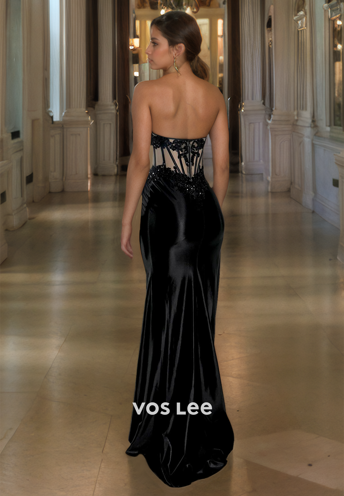 A-Line Side Slit Prom Dress Beaded Sleeveless Zipper-up Charming Long Formal Dress