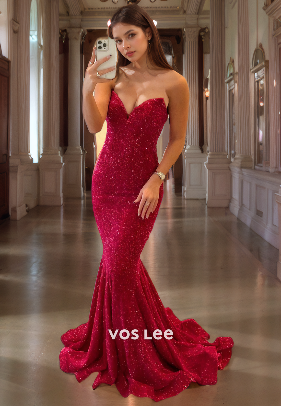 Burgundy Sweetheart Graceful Mermaid Prom Dress Sleeveless Sequined Quinceanera Dress