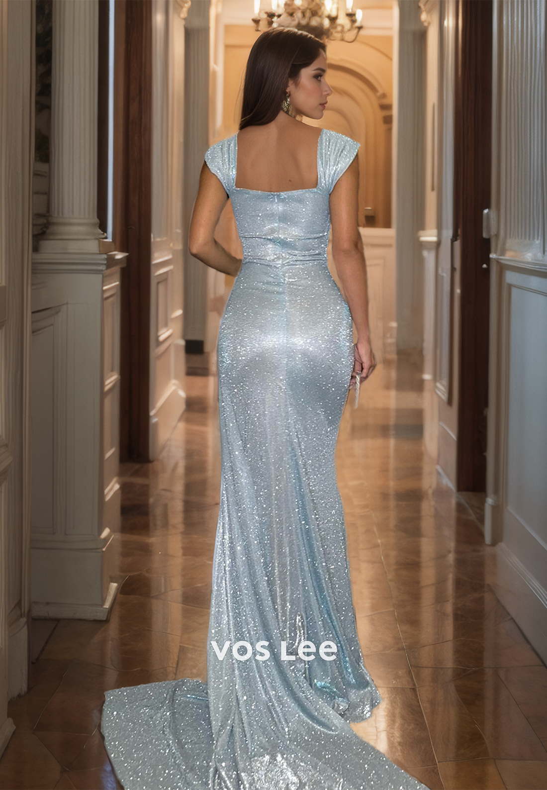 Sky Blue Zipper Back Evening Prom Dress Sweetheart Sparkly Straps Cocktail Dress