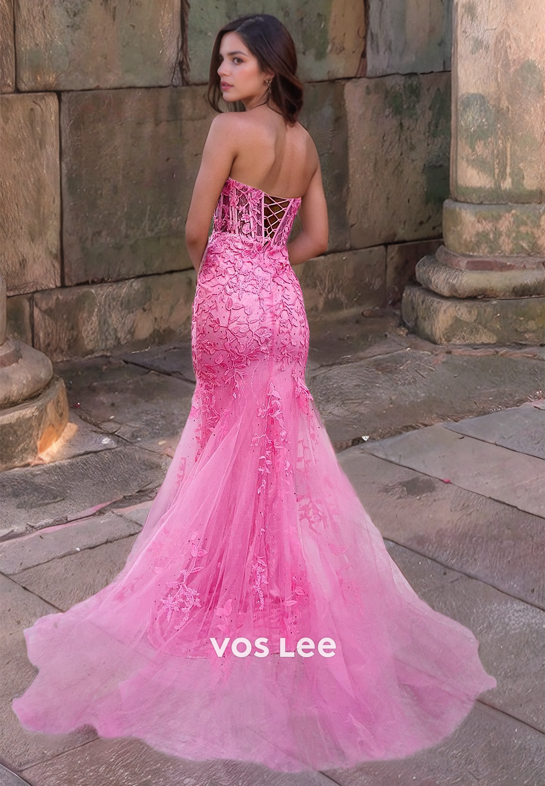Exquisite Strapless Mermaid Prom Dress Sweetheart Appliqued Lace Up Quinceanera Dresses Floor Length