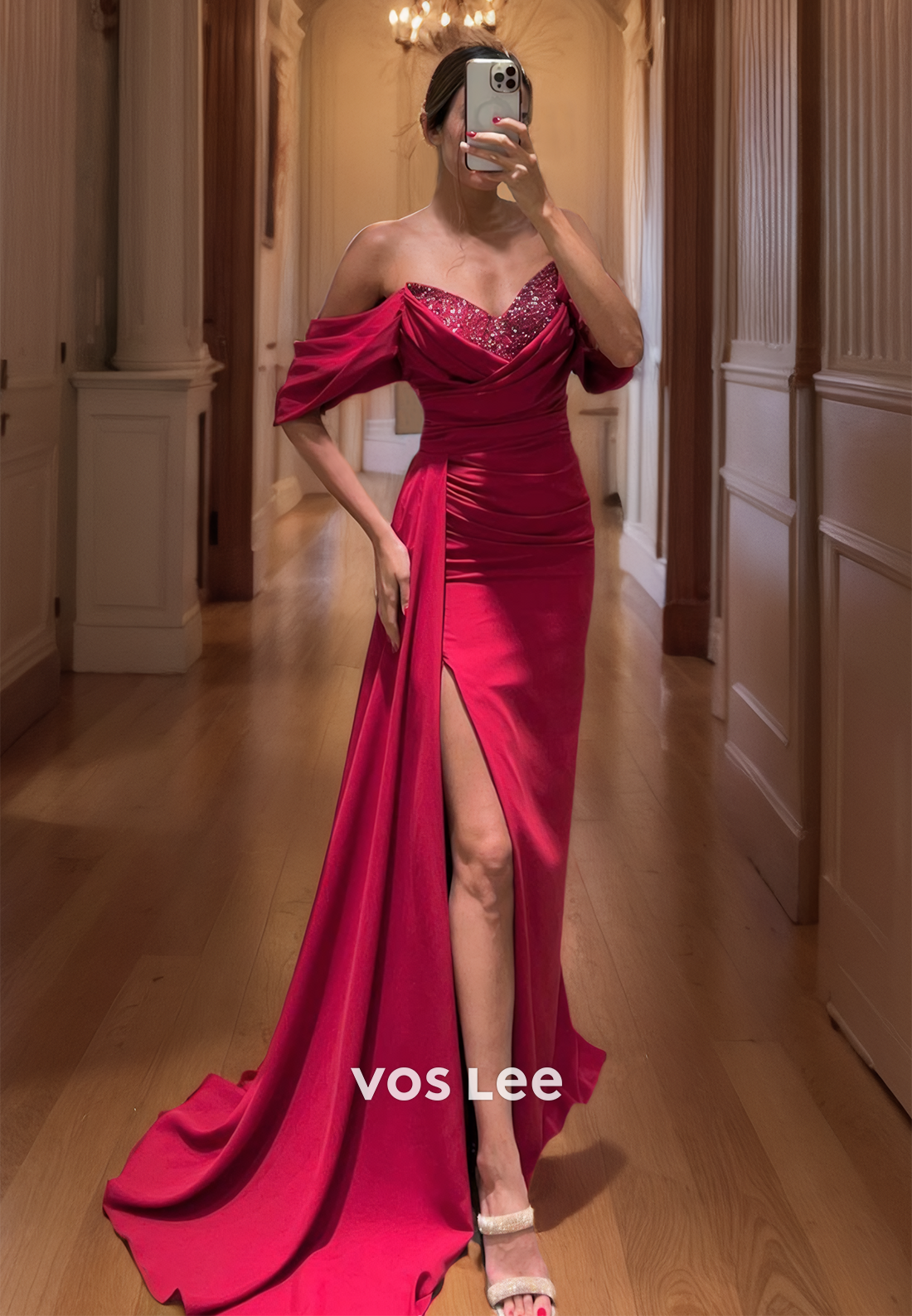 Graceful Sweetheart Satin Prom Dress Off-Shoulder Floor Length Formal Quinceanera Dress