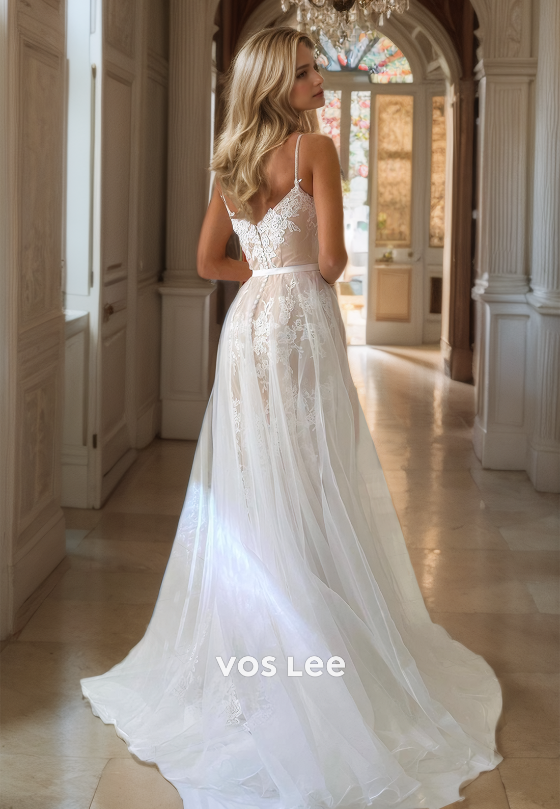 Fancy Spaghetti Straps Lace Bridal Dress Zipper Back Sweetheart Tulle Mermaid Prom Dress