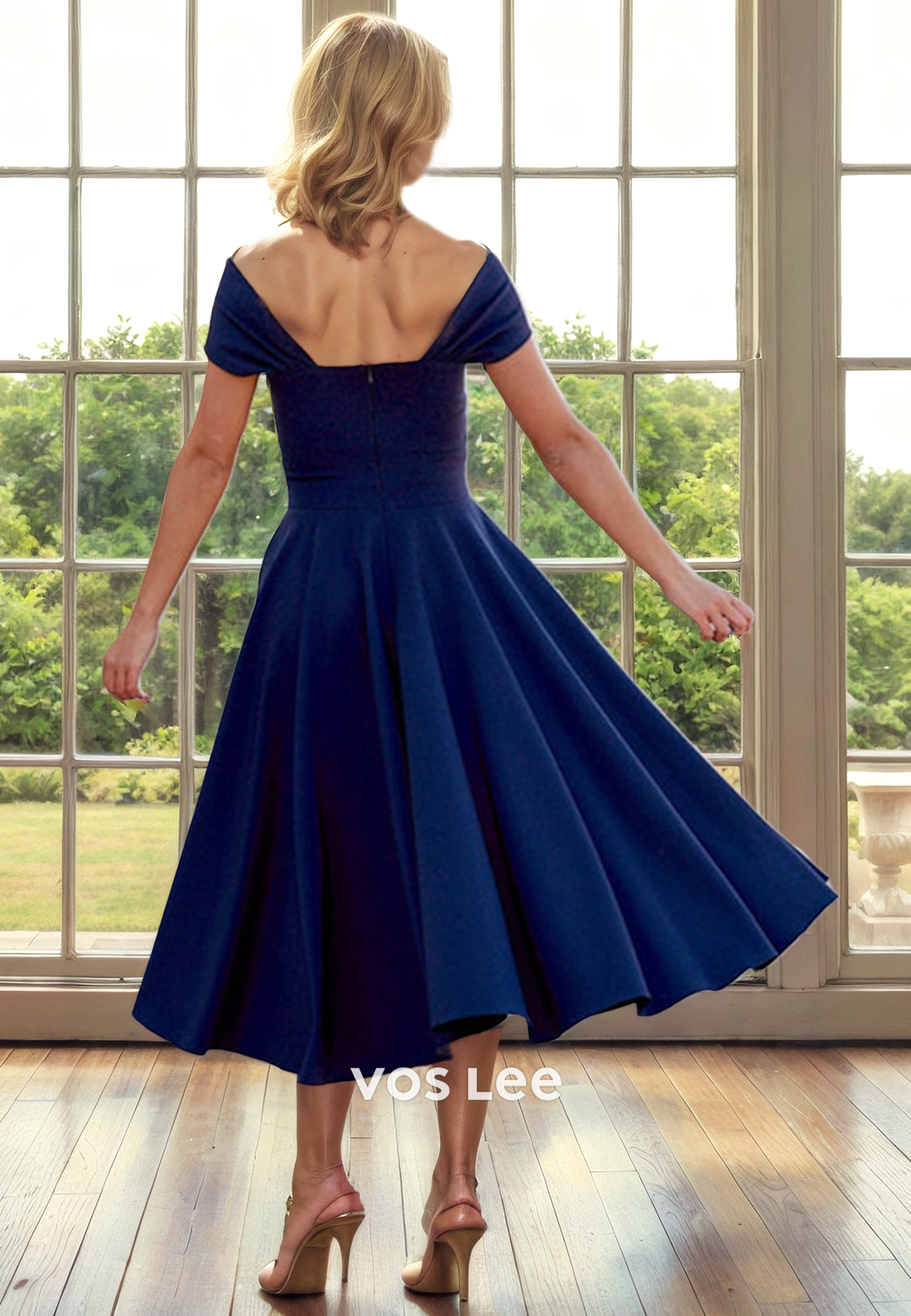 Simple A-Line Off Shoulder Sleeveless Back Zipper Long Satin Mother of the Bride Dress