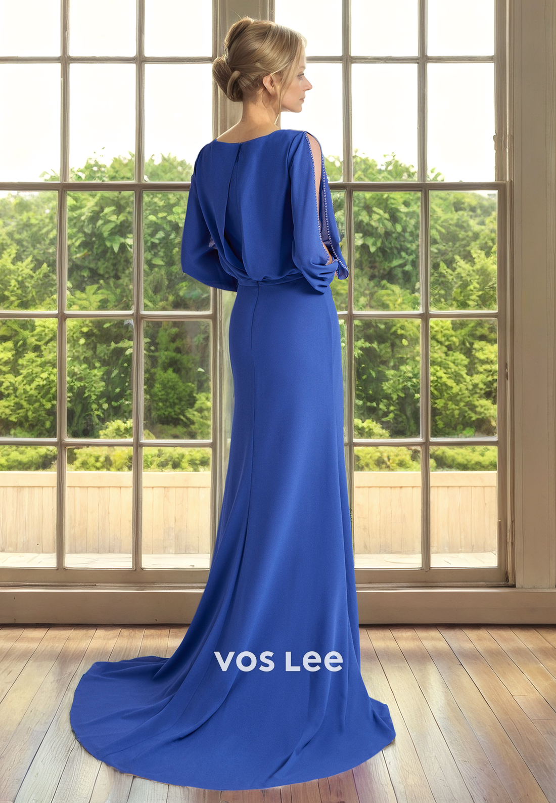 Ornate V Neck Sheath Sweep Train Ruched Satin Mother of the Bride Formal Dress