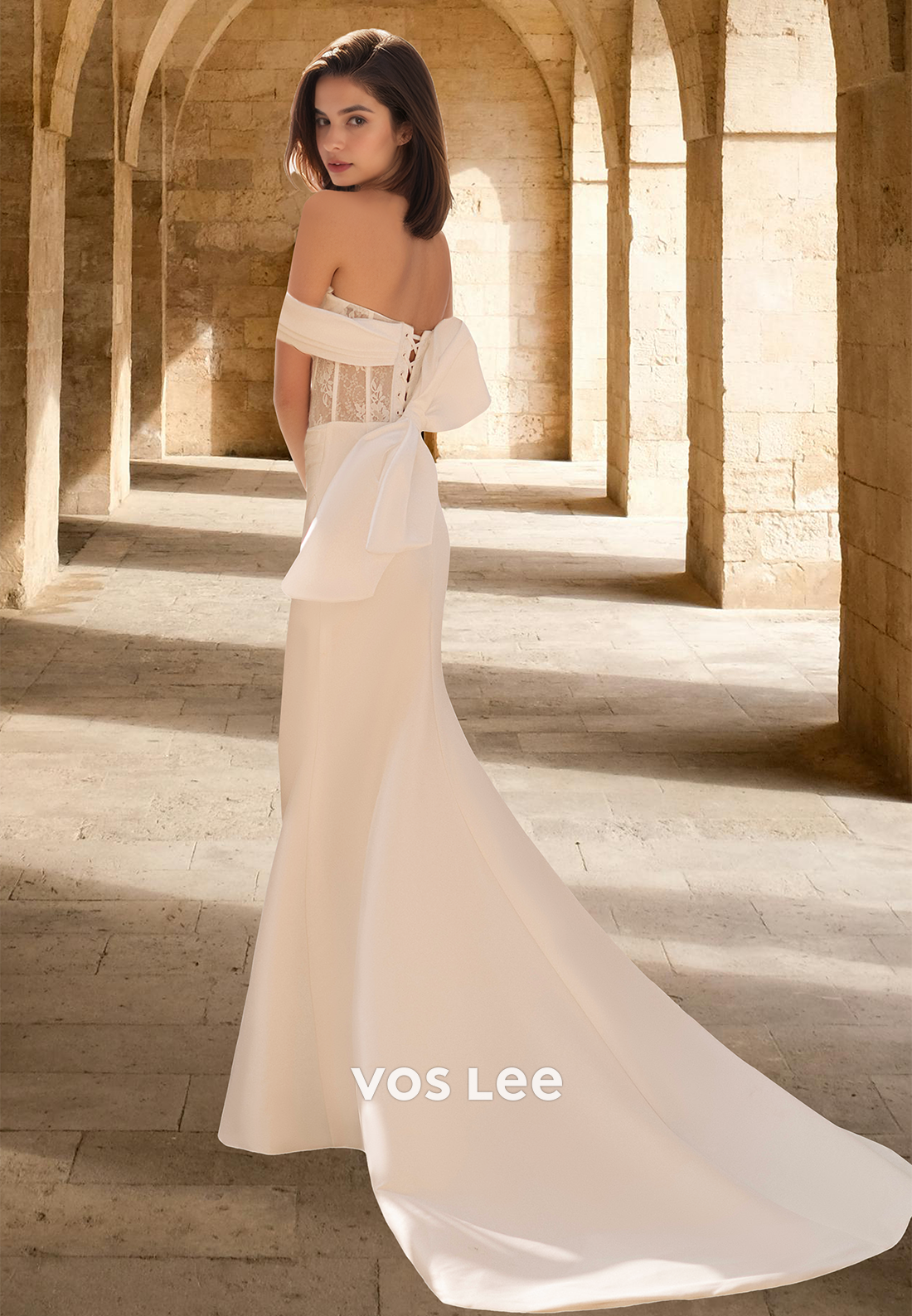 Classy A-Line Off Shoulder Side Split Court Train Ruched Satin Wedding Dress