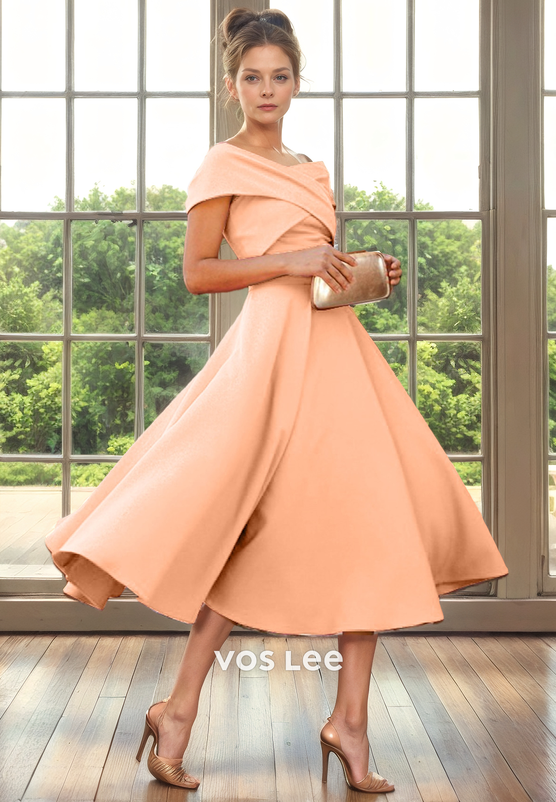 Simple A-Line Off Shoulder Sleeveless Back Zipper Long Satin Mother of the Bride Dress