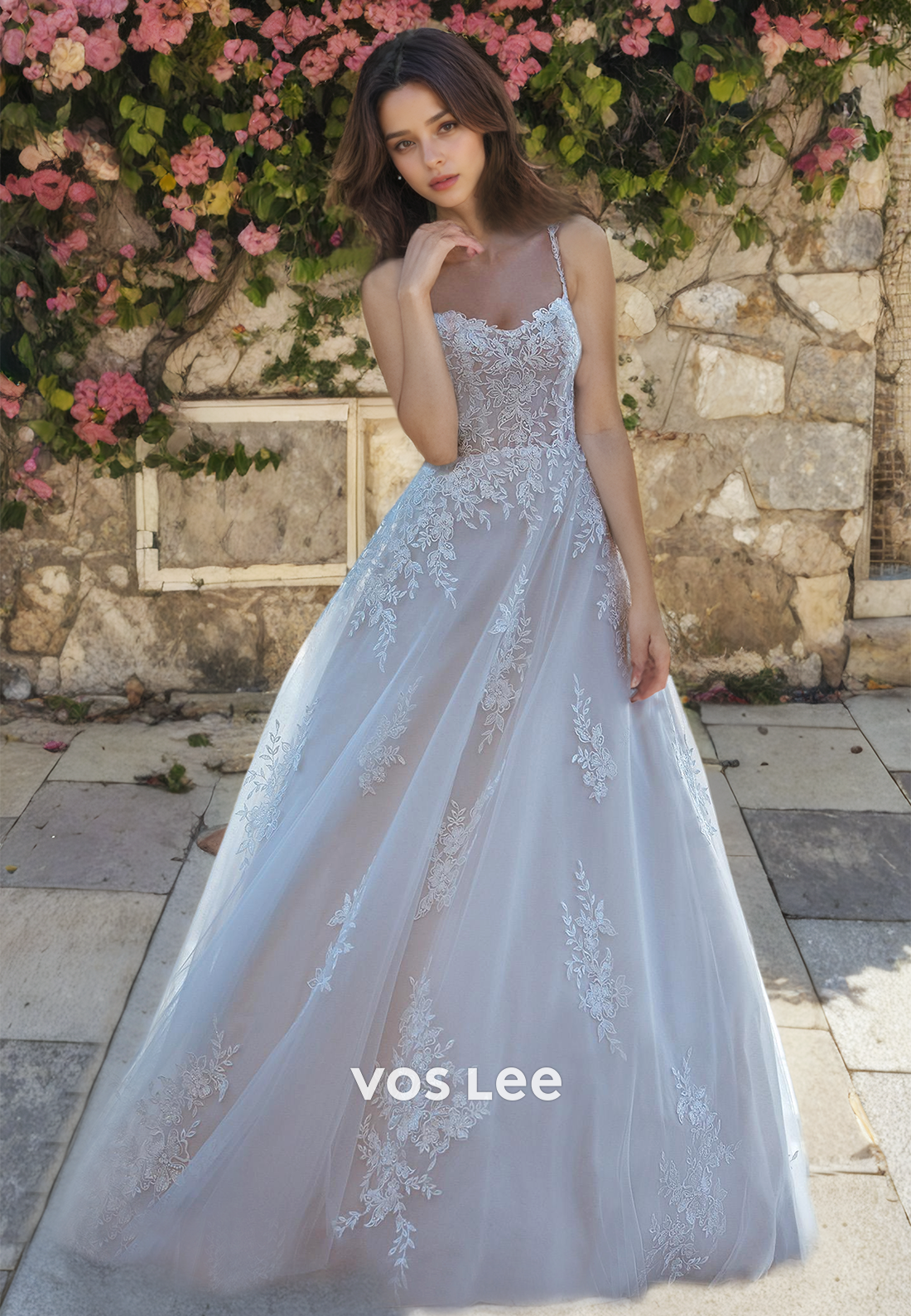 A-Line Sleeveless Spaghetti Straps Wedding Dress Sweetheart Lace Elegant Bridal Gown