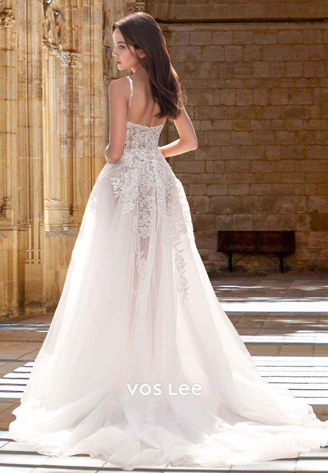 Ornate A-Line Sweetheart Sleeveless Beaded High Split Tulle Wedding Gown