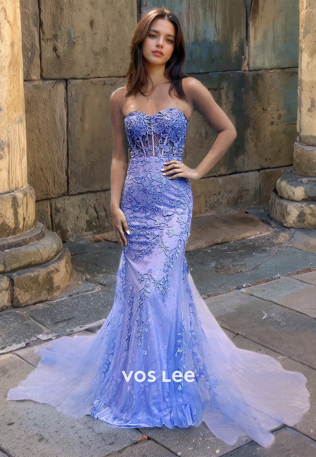 Exquisite Strapless Mermaid Prom Dress Sweetheart Appliqued Lace Up Quinceanera Dresses Floor Length