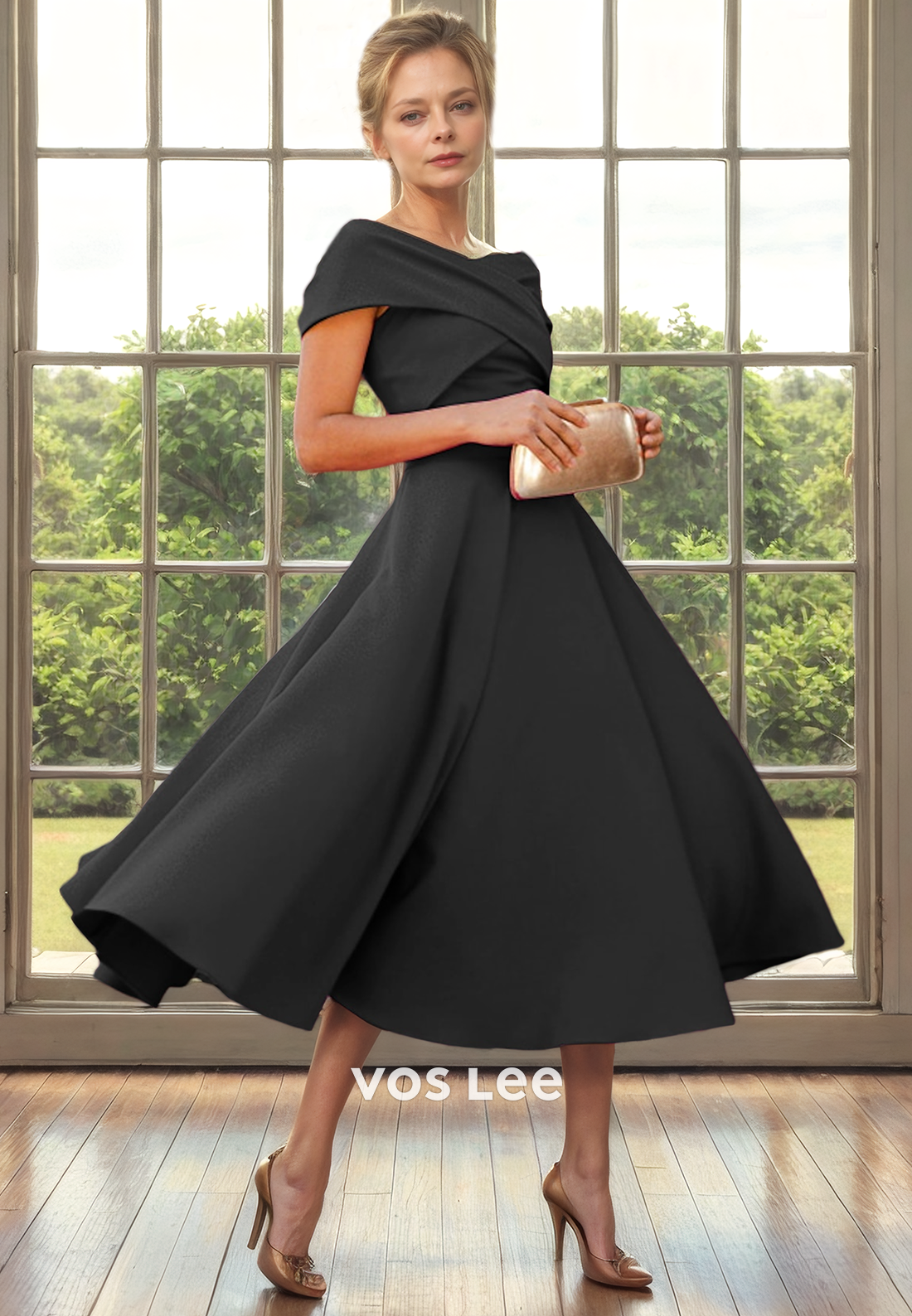 Simple A-Line Off Shoulder Sleeveless Back Zipper Long Satin Mother of the Bride Dress