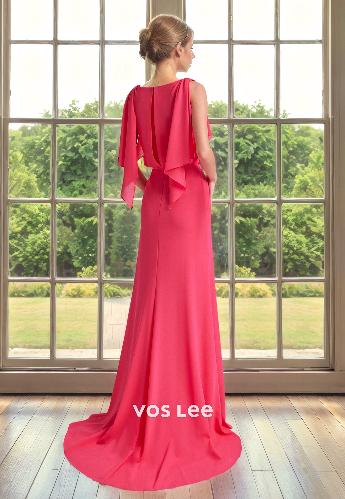 Graceful V Neck Sleeveless Sheath Draped Long Mother of the Bride Dress