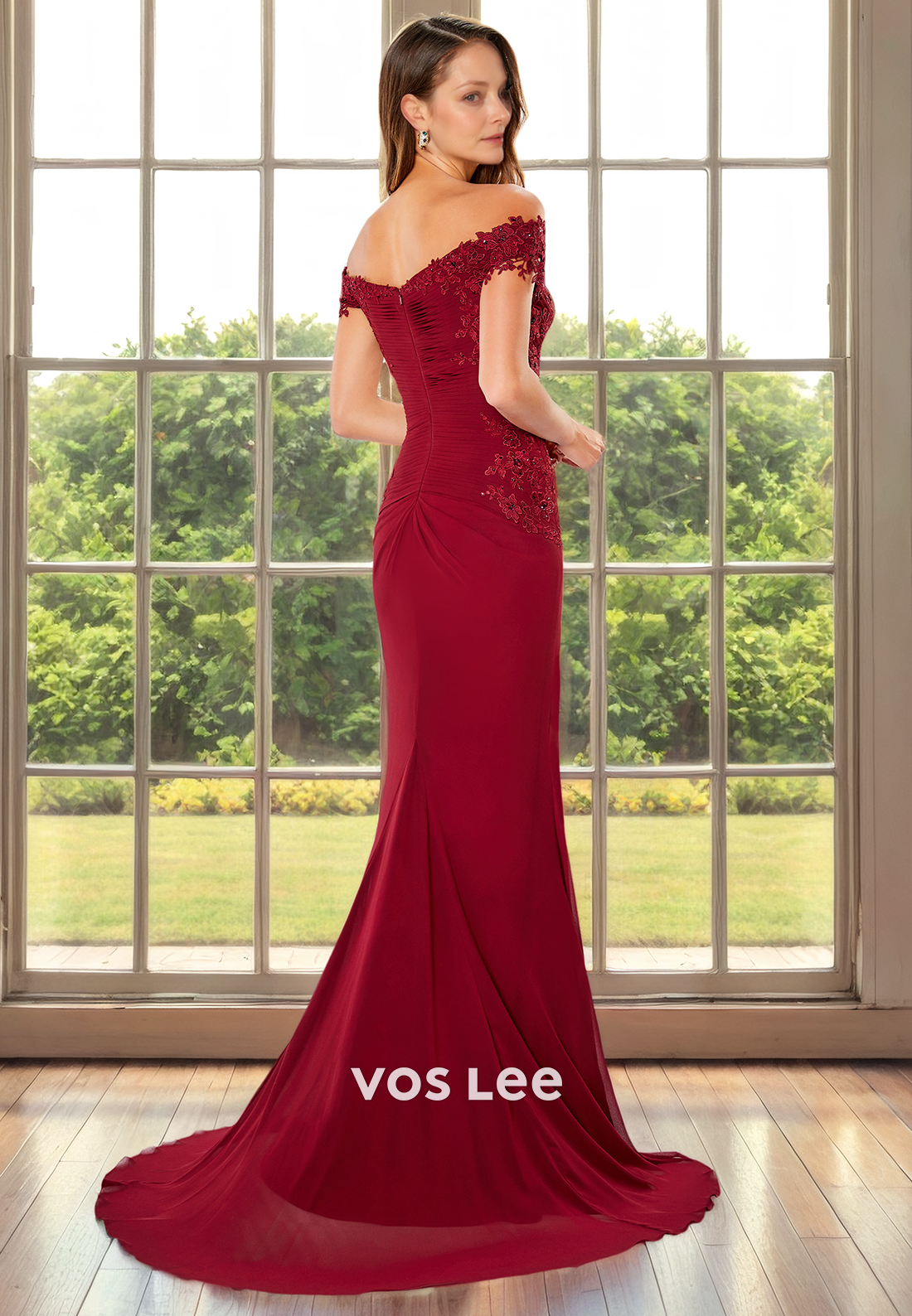 Trumpet/Mermaid V-Neck Off Shoulder Sweep Train Satin Mother of the Bride Dress/Cocktail Dress