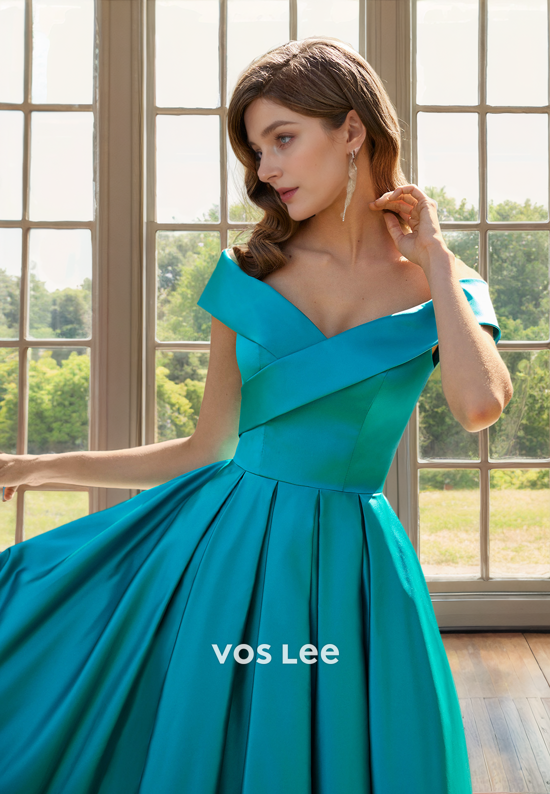 Sweetheart Off-Shoulder Satin A-Line Prom Dress Draped Floor Length Elegant Party Gown