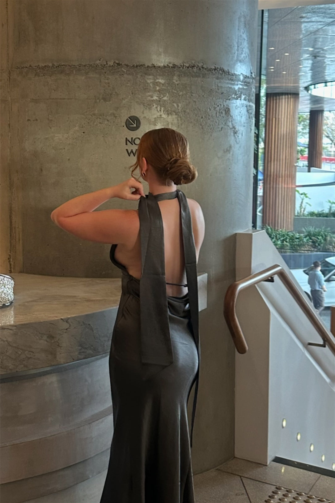 Halter Ice Blue Open Back Sheath Bridesmaid Dress