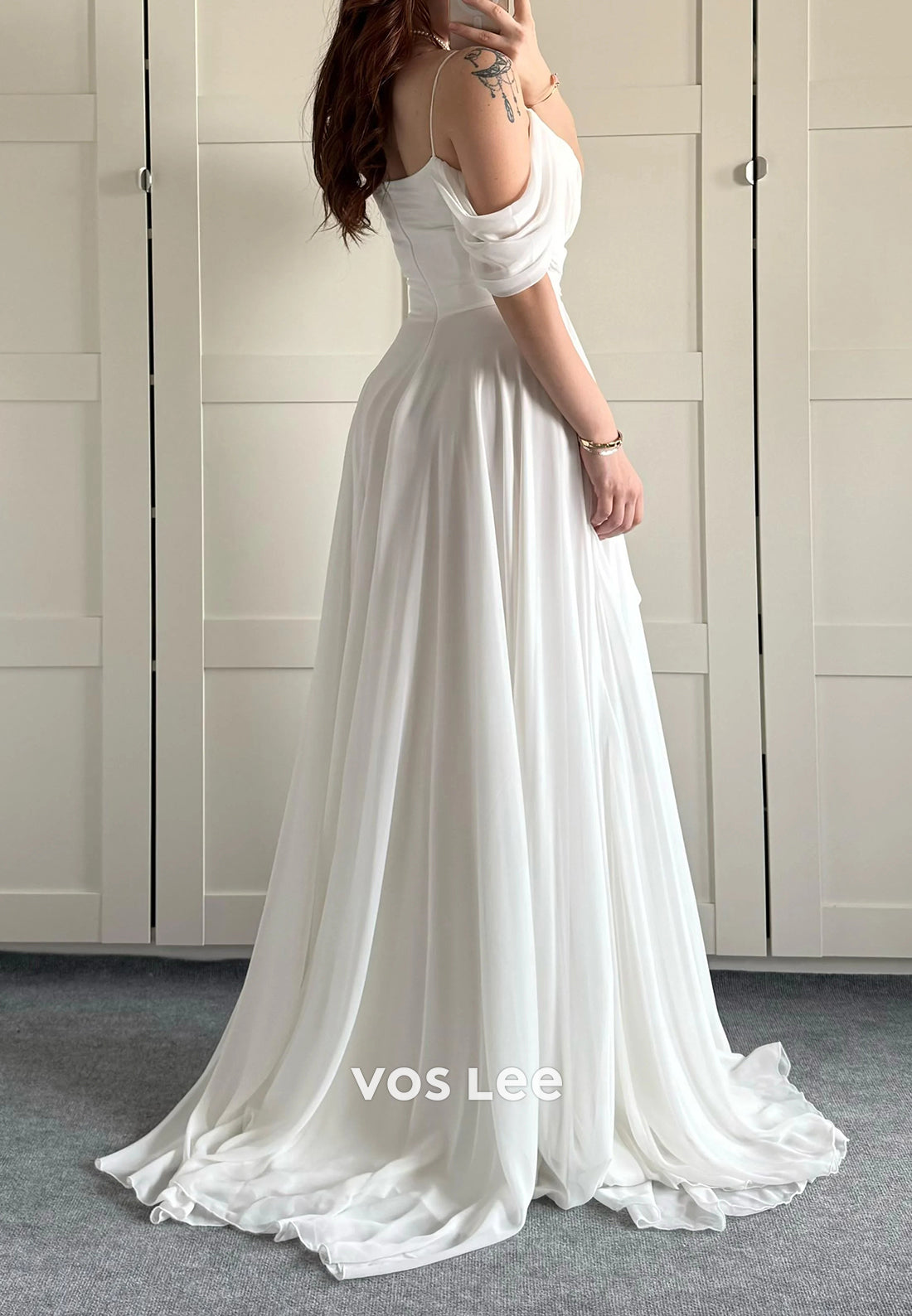 Classic & Timeless A-Line Spaghetti Straps Split Pleated Evening Dresses with Sweep Train