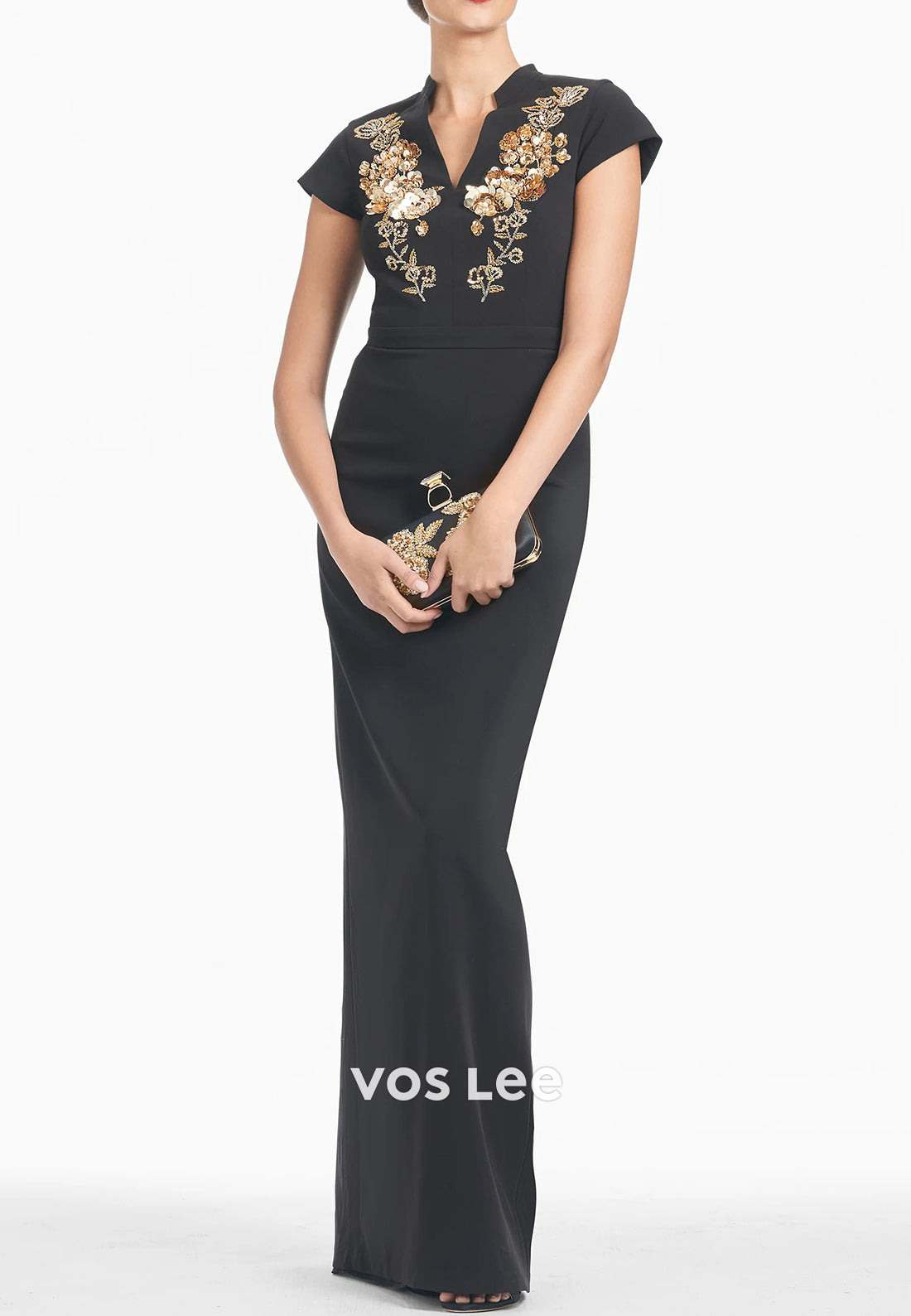 Simple & Casual Short Sleeve V Neck Sheath Pleated Floor-Length Mother of Bride Dresses