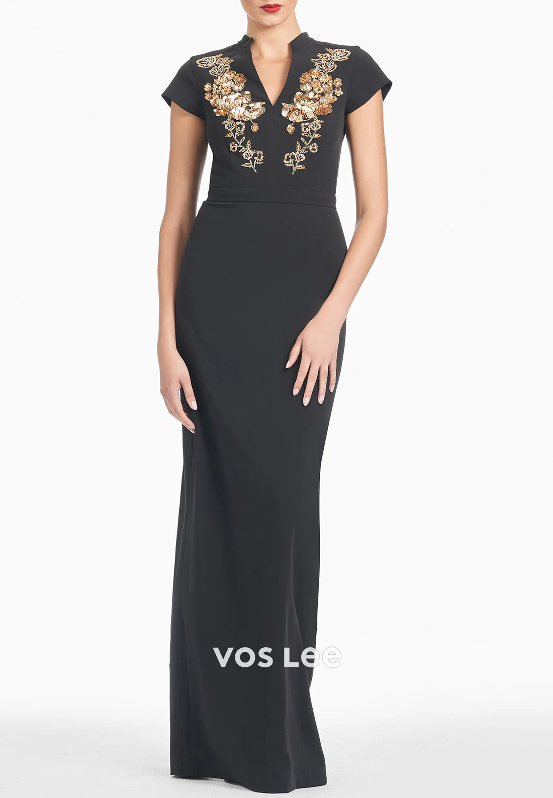 Simple & Casual Short Sleeve V Neck Sheath Pleated Floor-Length Mother of Bride Dresses