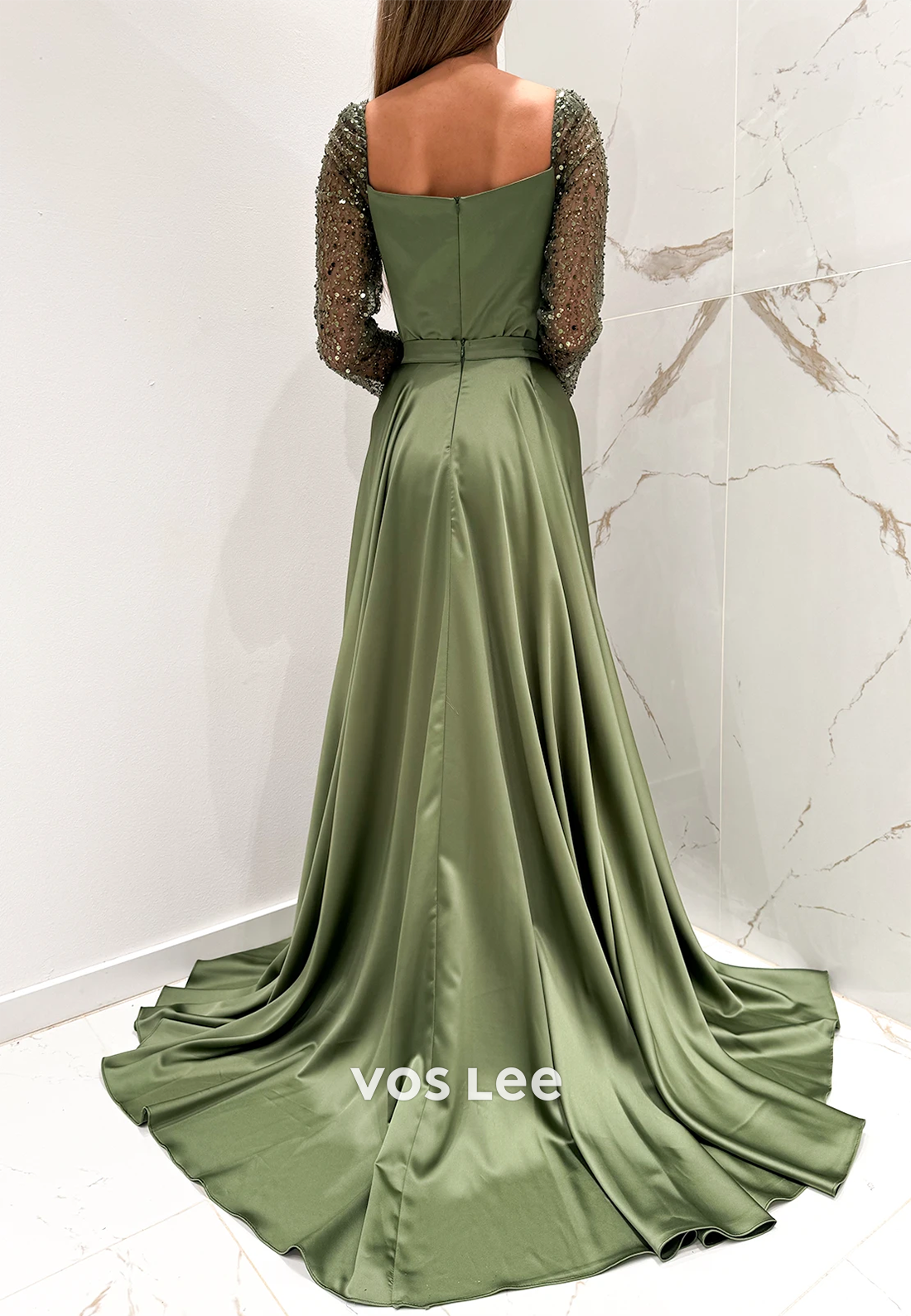 Long Sleeves Sequined Prom Dresses Formal Dresses with Detachable Court Train