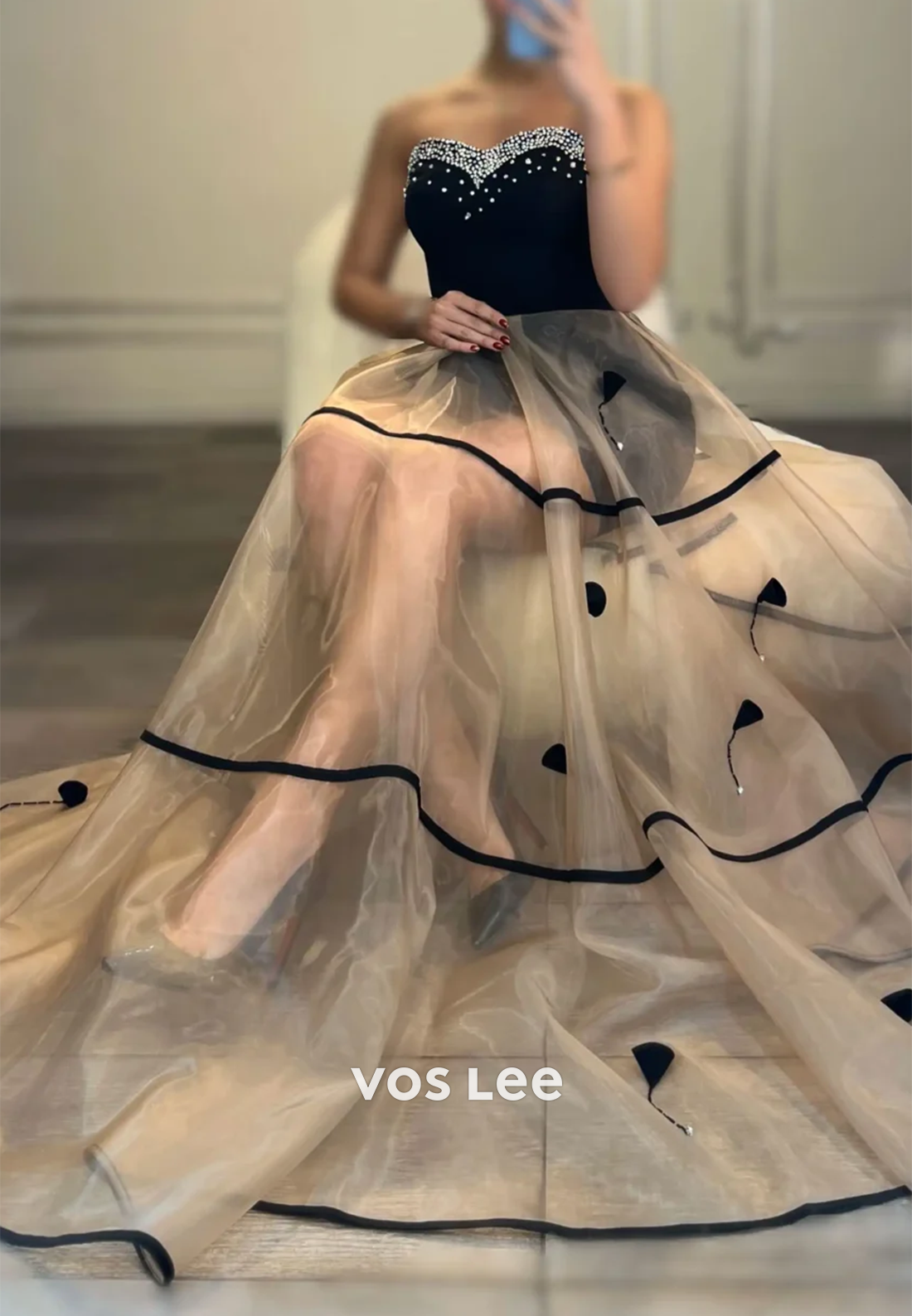 Chic & Modern Rhinestone Sweetheart Flower Party Evening Dresses with Illusion Train