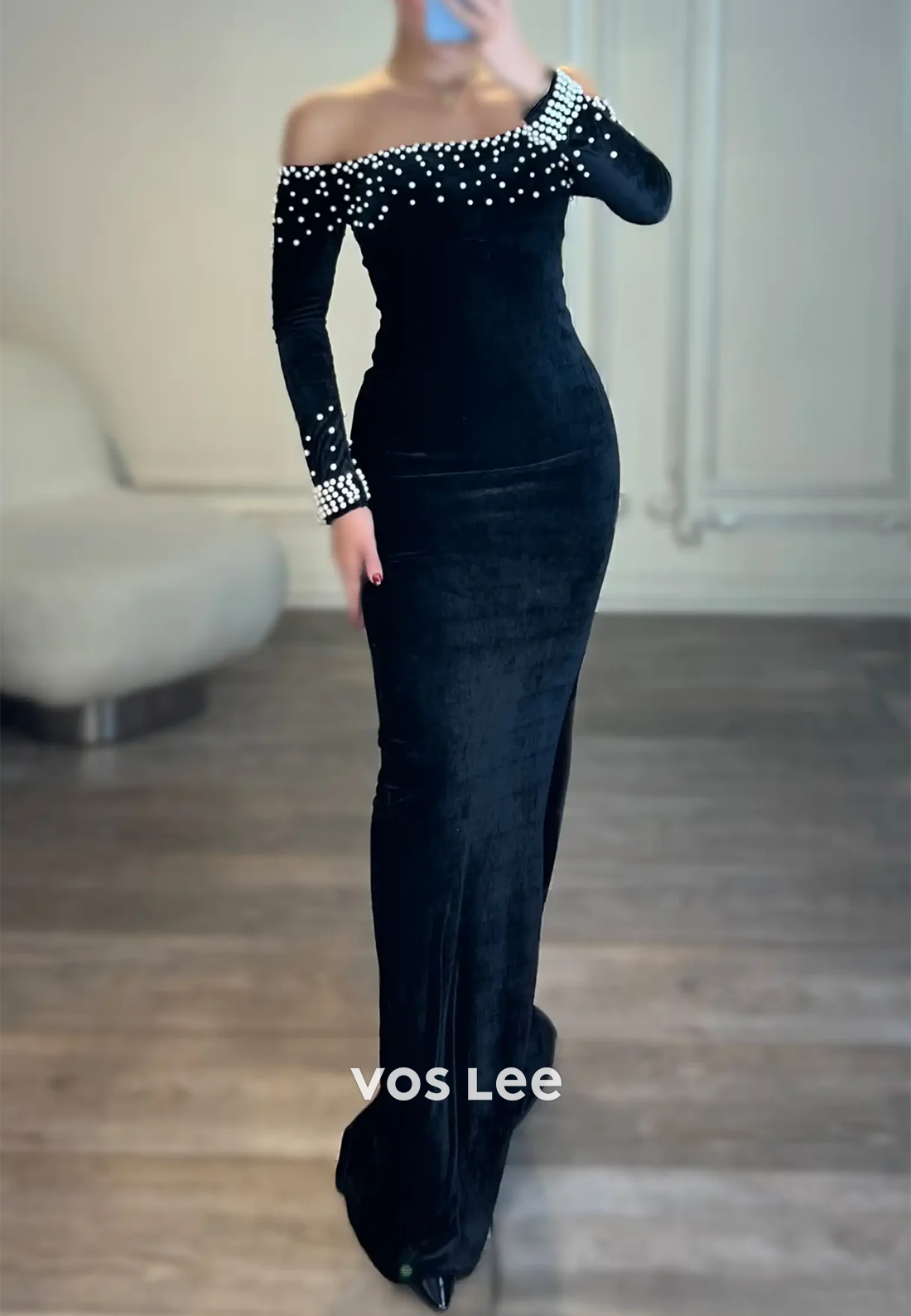 Gorgeous & Charming Long Sleeve Off the Shoulder Pearl Mermaid Evening Dresses