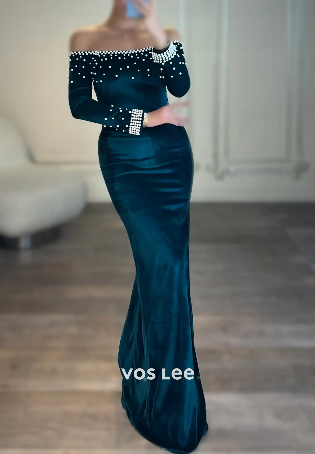 Gorgeous & Charming Long Sleeve Off the Shoulder Pearl Mermaid Evening Dresses